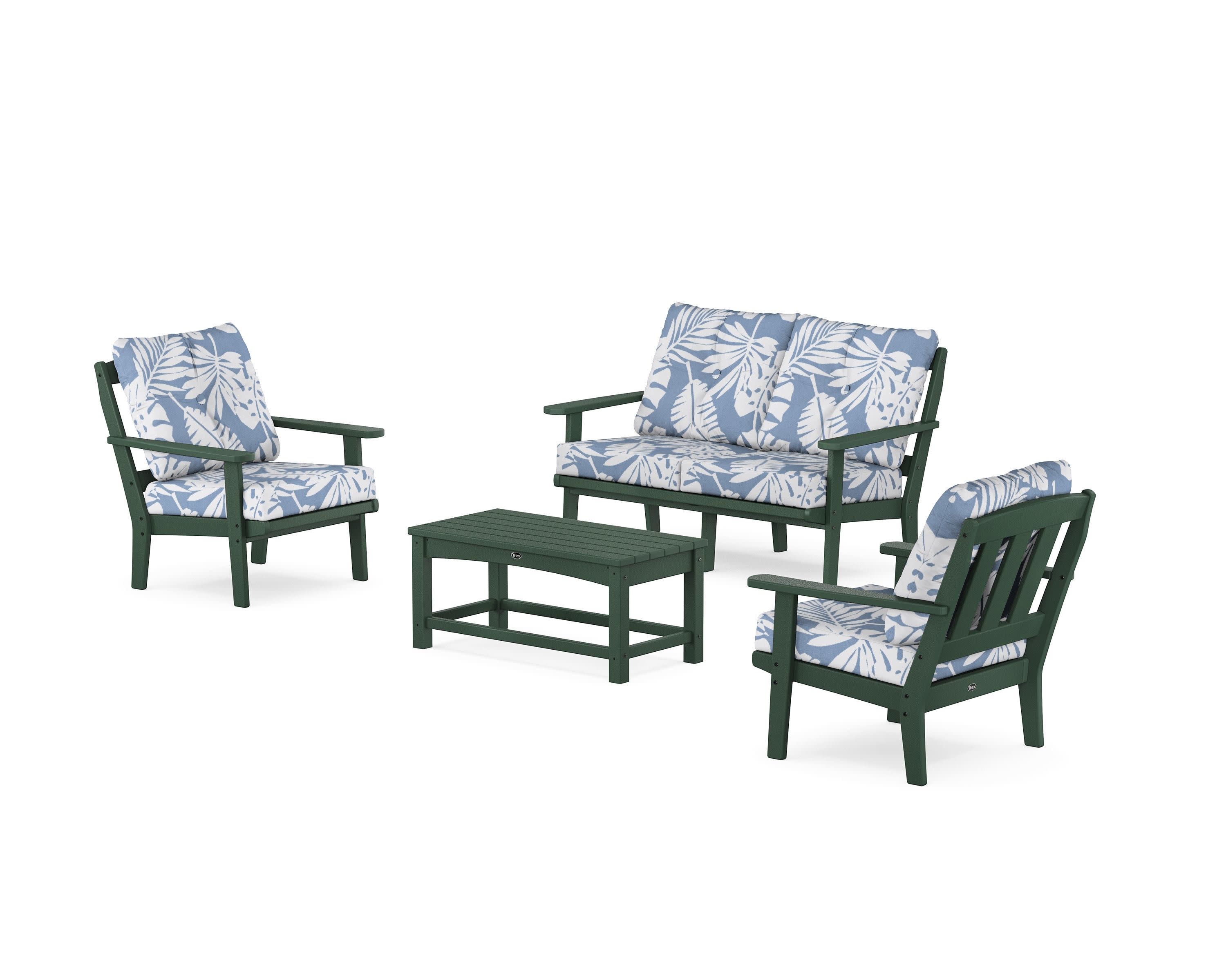 Cape Cod 4-Piece Deep Seating Set with Loveseat in Rainforest Canopy / Leaf Sky Blue