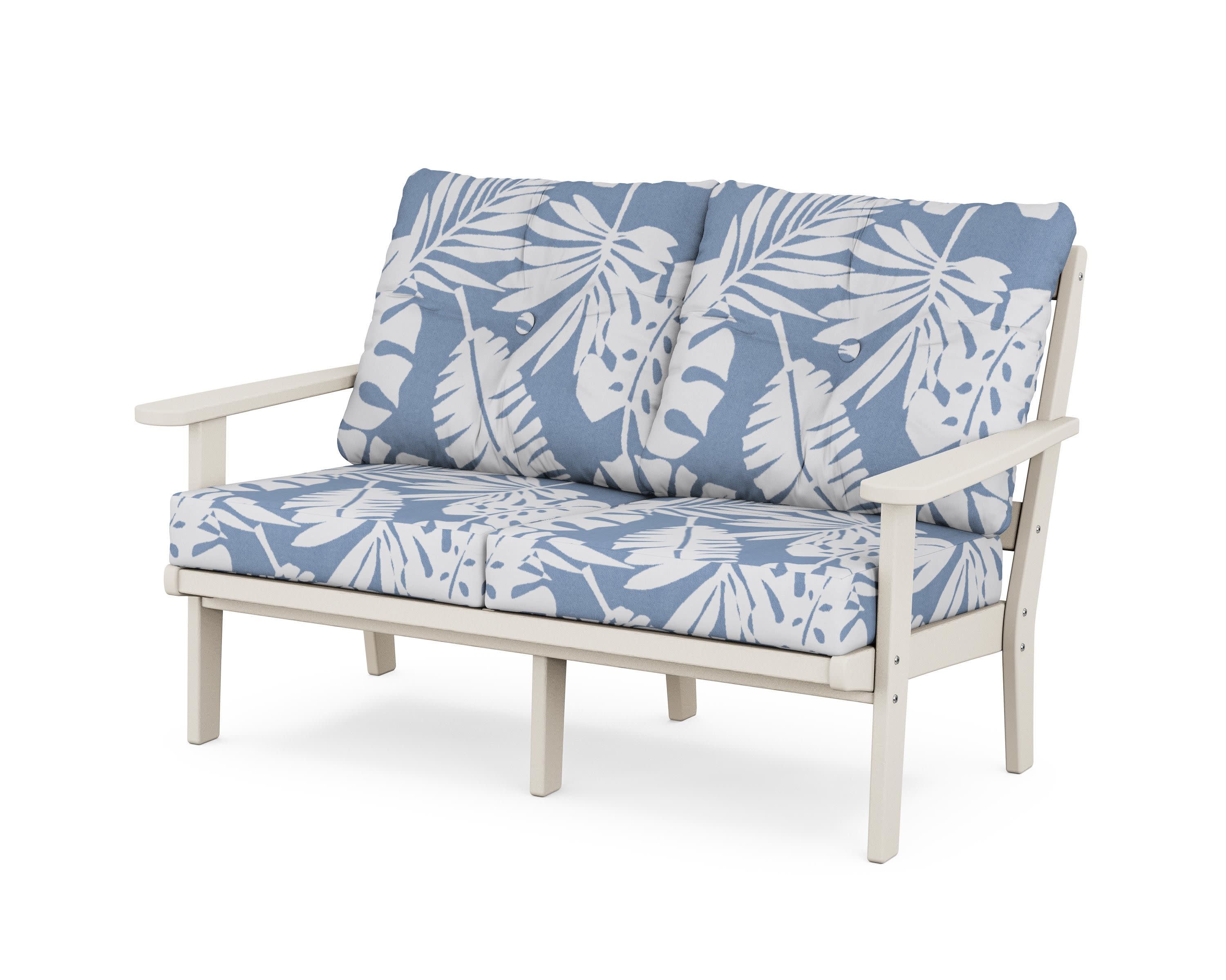 Cape Cod Deep Seating Loveseat in Sand Castle / Leaf Sky Blue