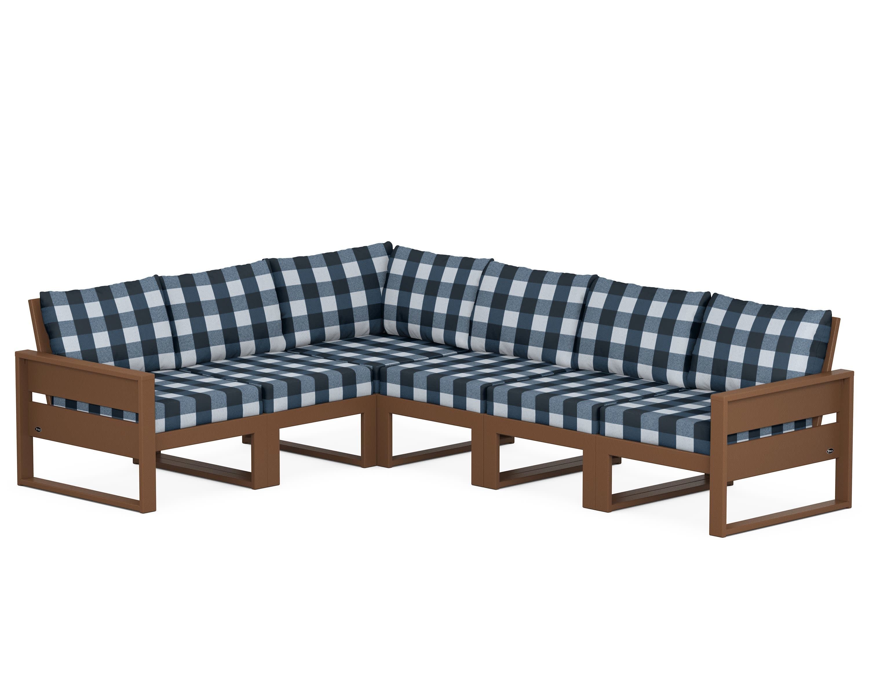 Eastport 6-Piece Sectional in Tree House / Buffalo Plaid Marine Indigo