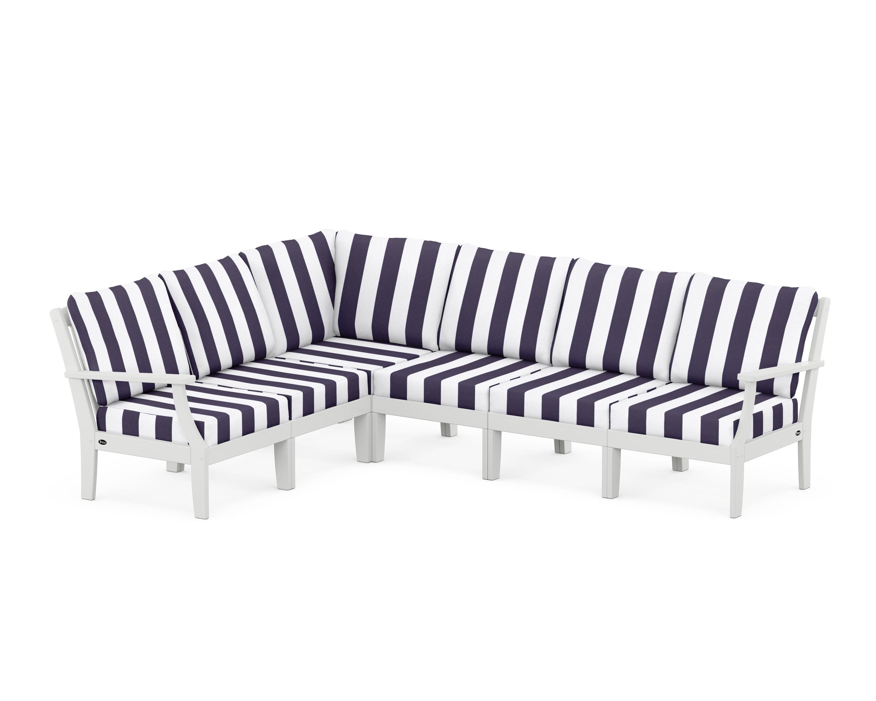 Yacht Club Modular 6-Piece Deep Seating Set in Classic White / Cabana Stripe Navy