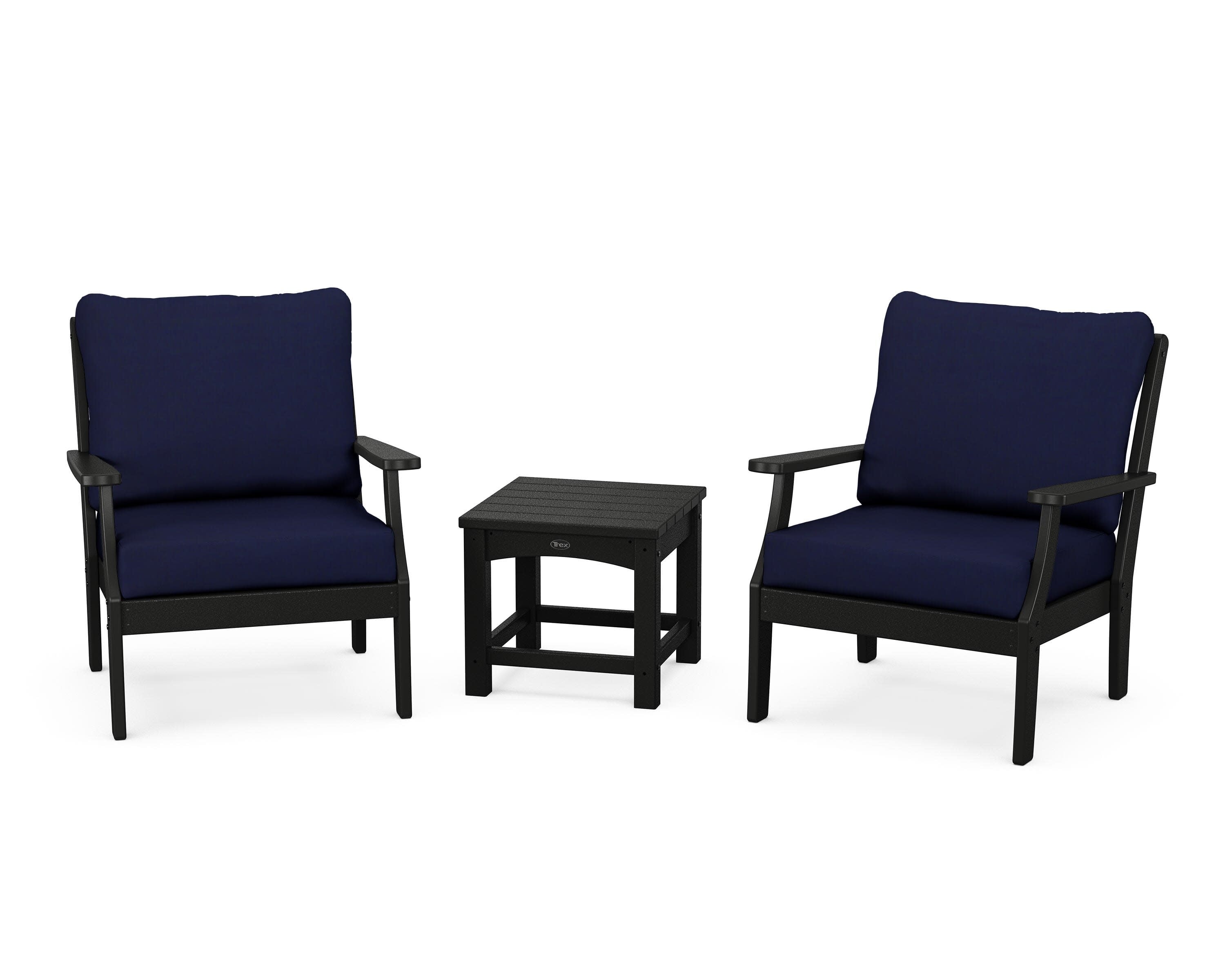 Yacht Club 3-Piece Deep Seating Set in Charcoal Black / Navy