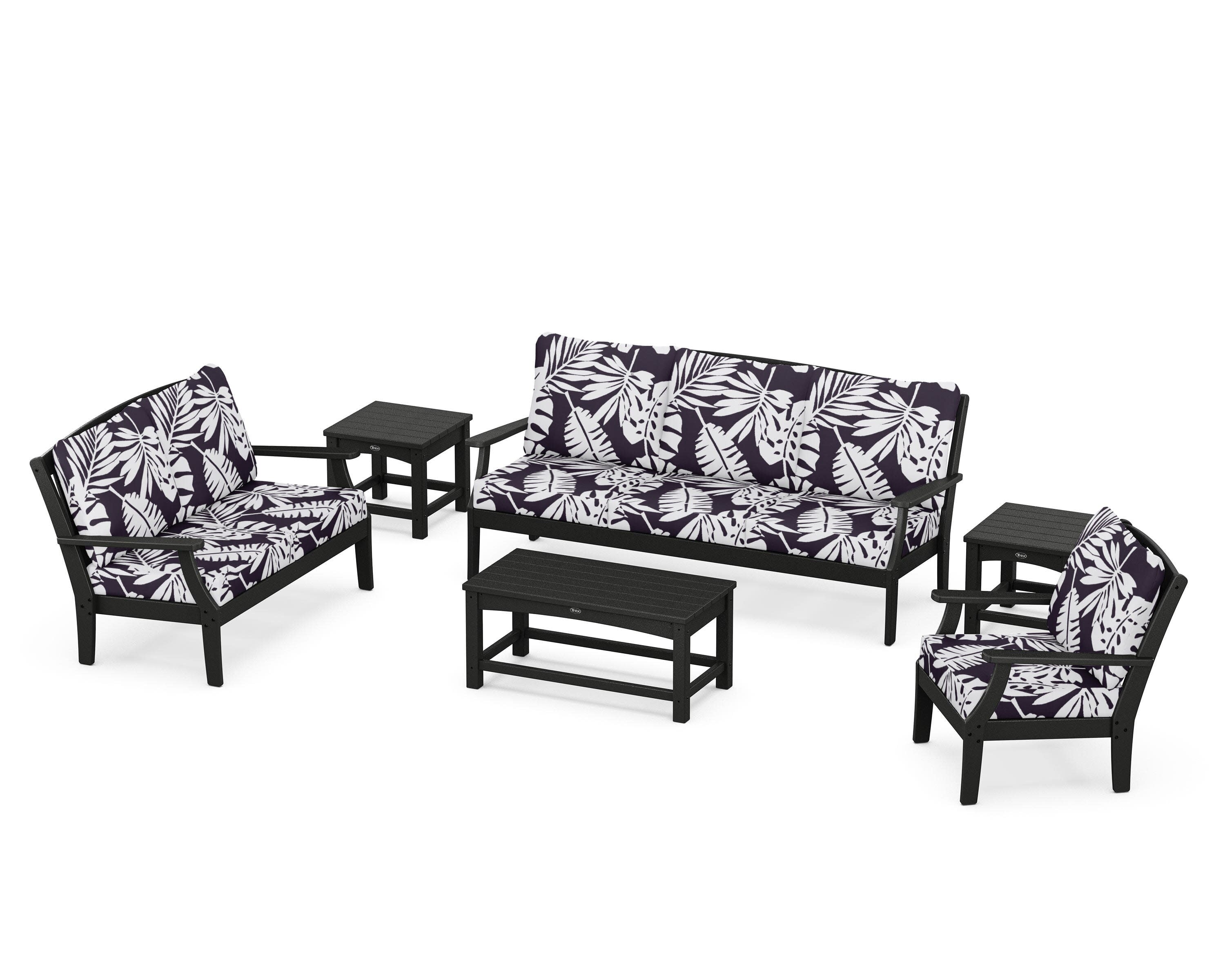 Yacht Club 6-Piece Deep Seating Set in Charcoal Black / Leaf Navy
