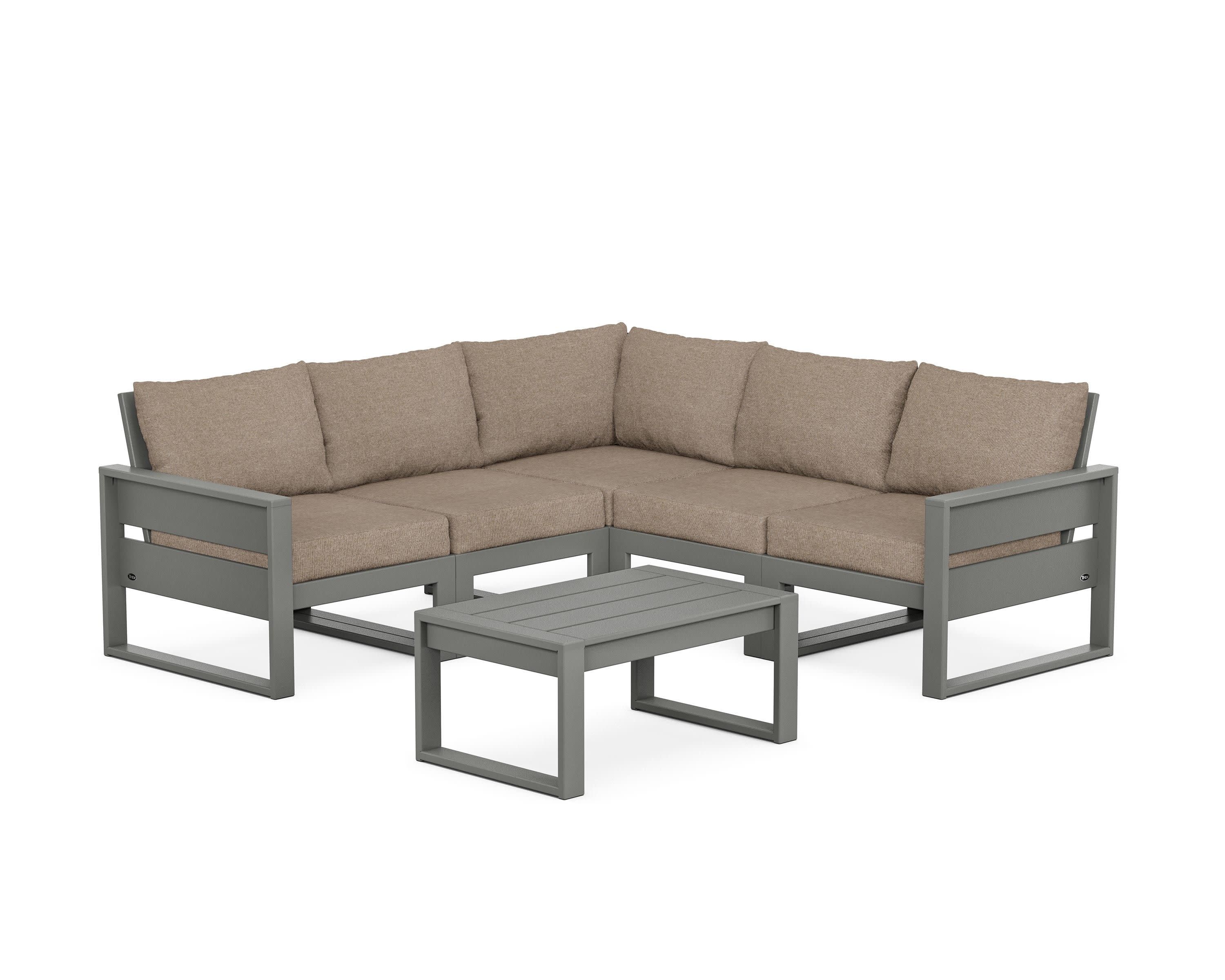 Eastport 6-Piece Deep Seating Sectional + Coffee Table Set in Stepping Stone / Spiced Burlap