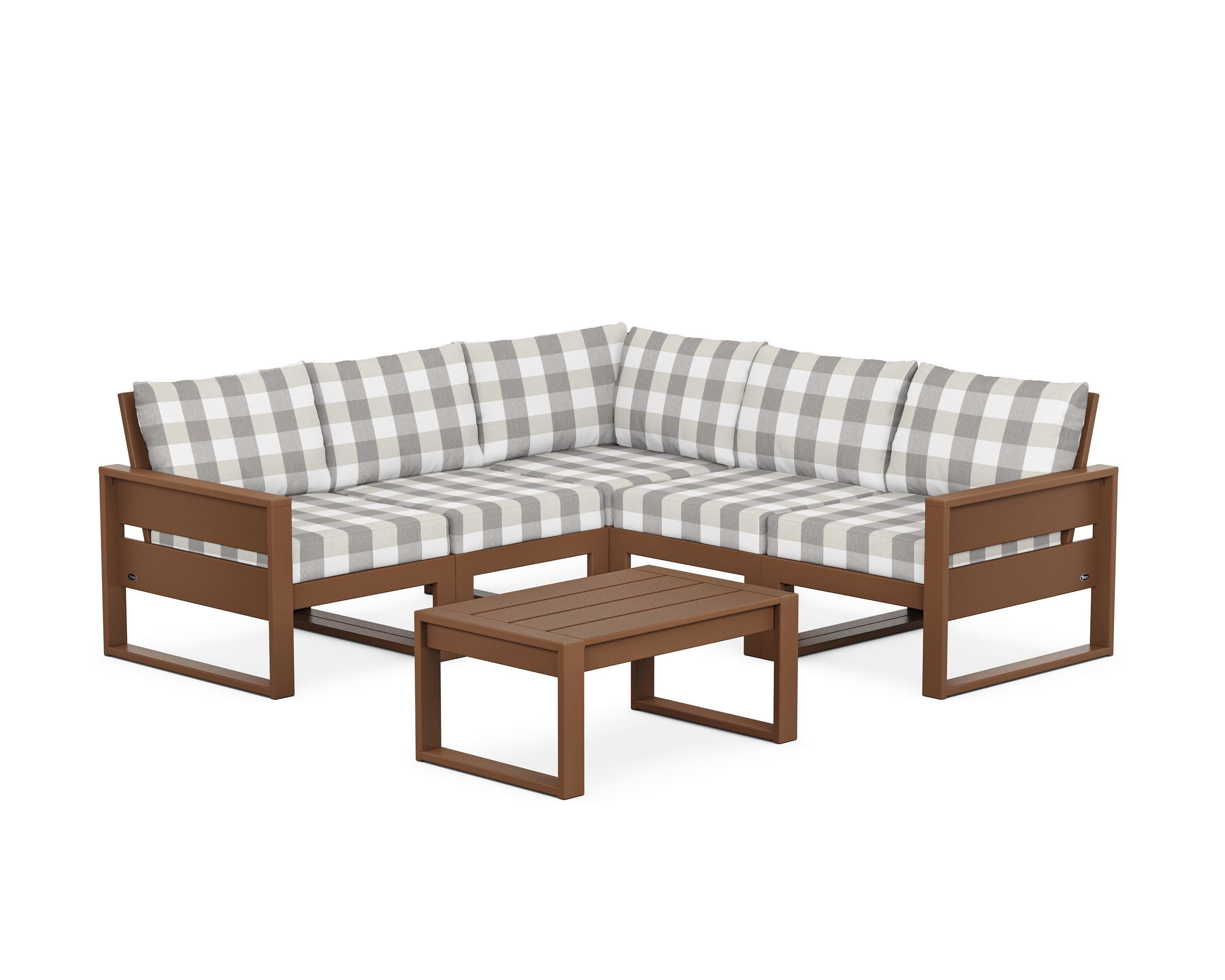 Eastport 6-Piece Deep Seating Sectional + Coffee Table Set in Tree House / Buffalo Plaid Grey Mist