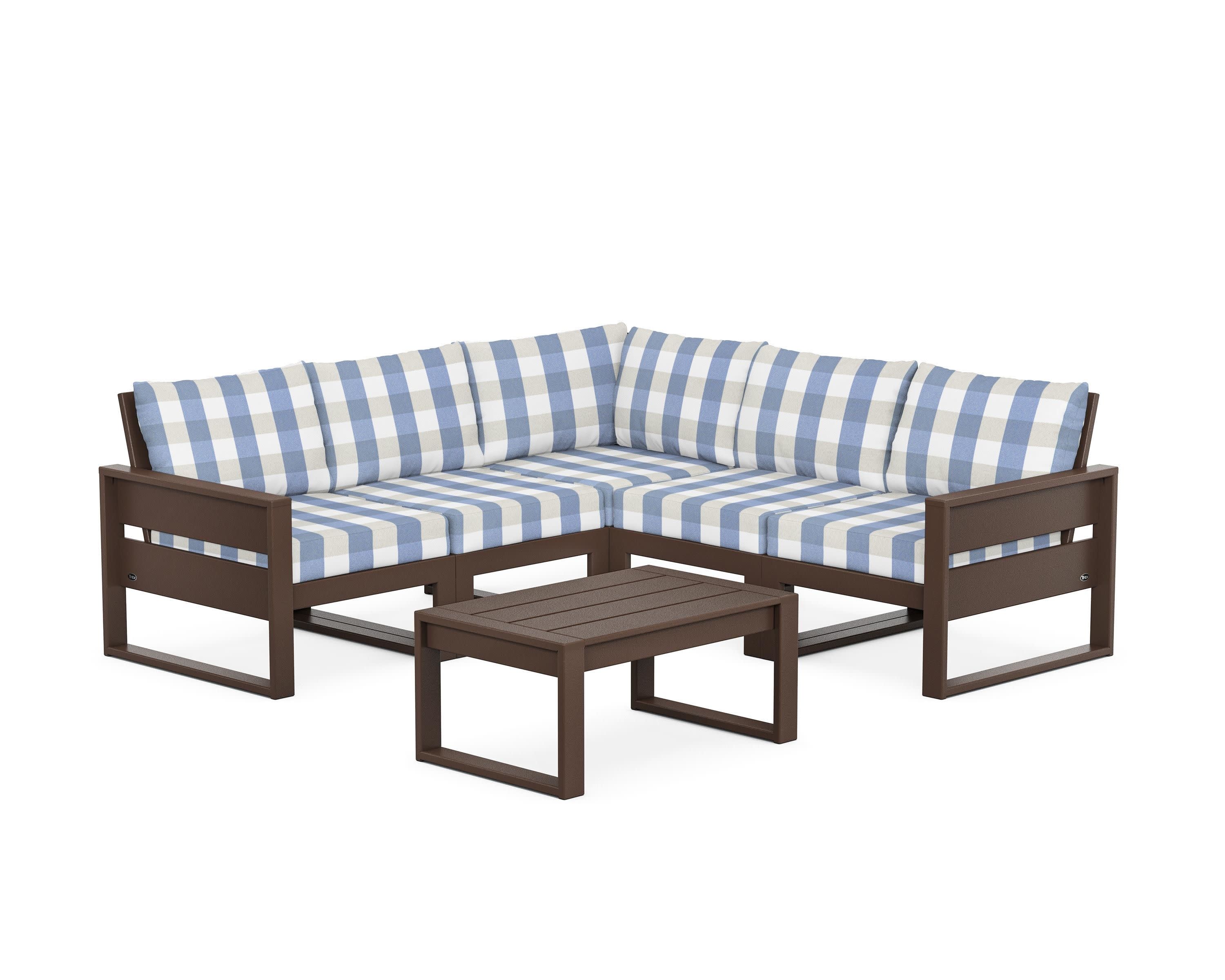 Eastport 6-Piece Deep Seating Sectional + Coffee Table Set in Vintage Lantern / Buffalo Plaid Sky Blue