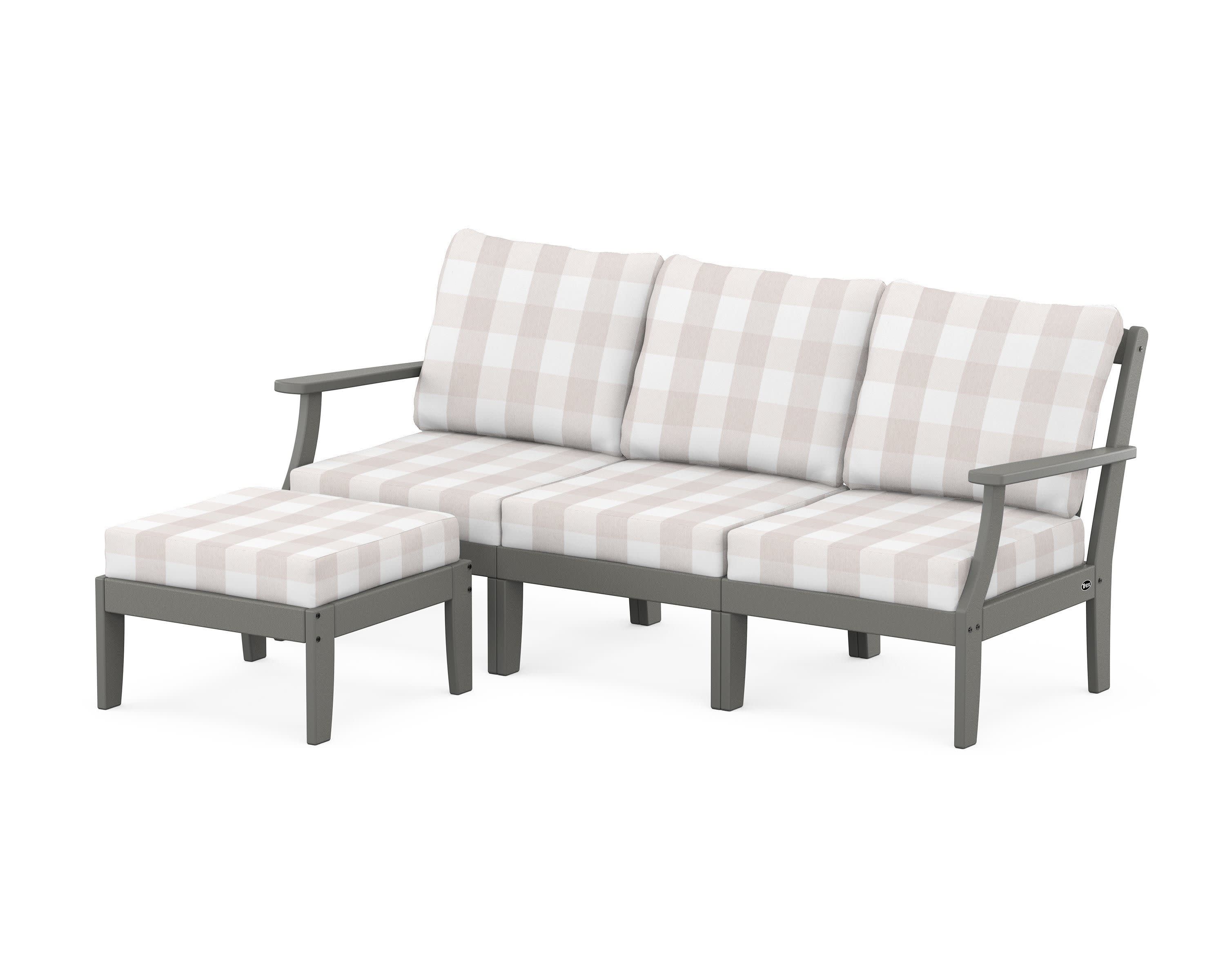 Yacht Club Modular 4-Piece Deep Seating Set with Ottoman in Stepping Stone / Buffalo Plaid Dune Burlap