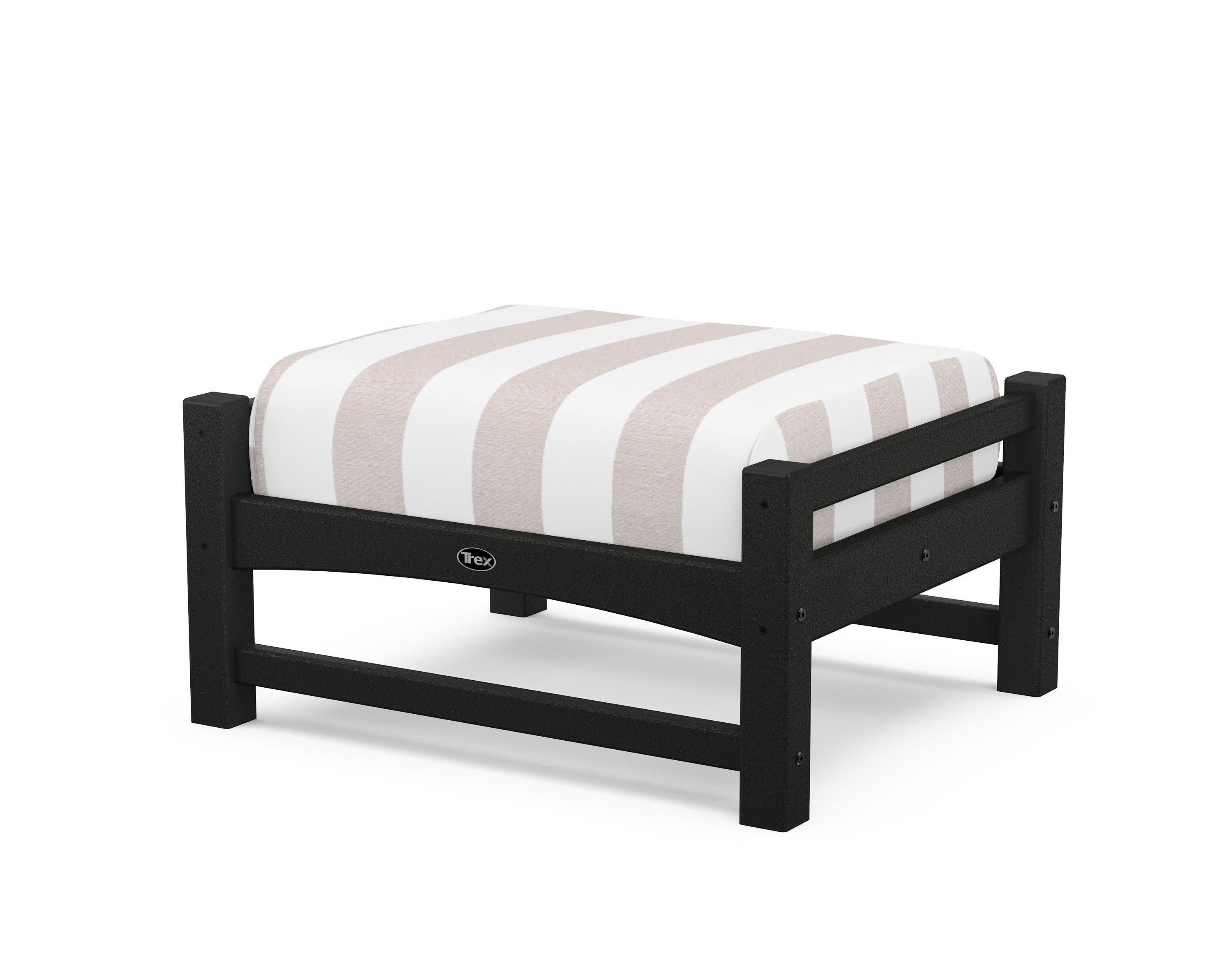 Rockport Club Ottoman in Charcoal Black / Cabana Stripe Dune Burlap