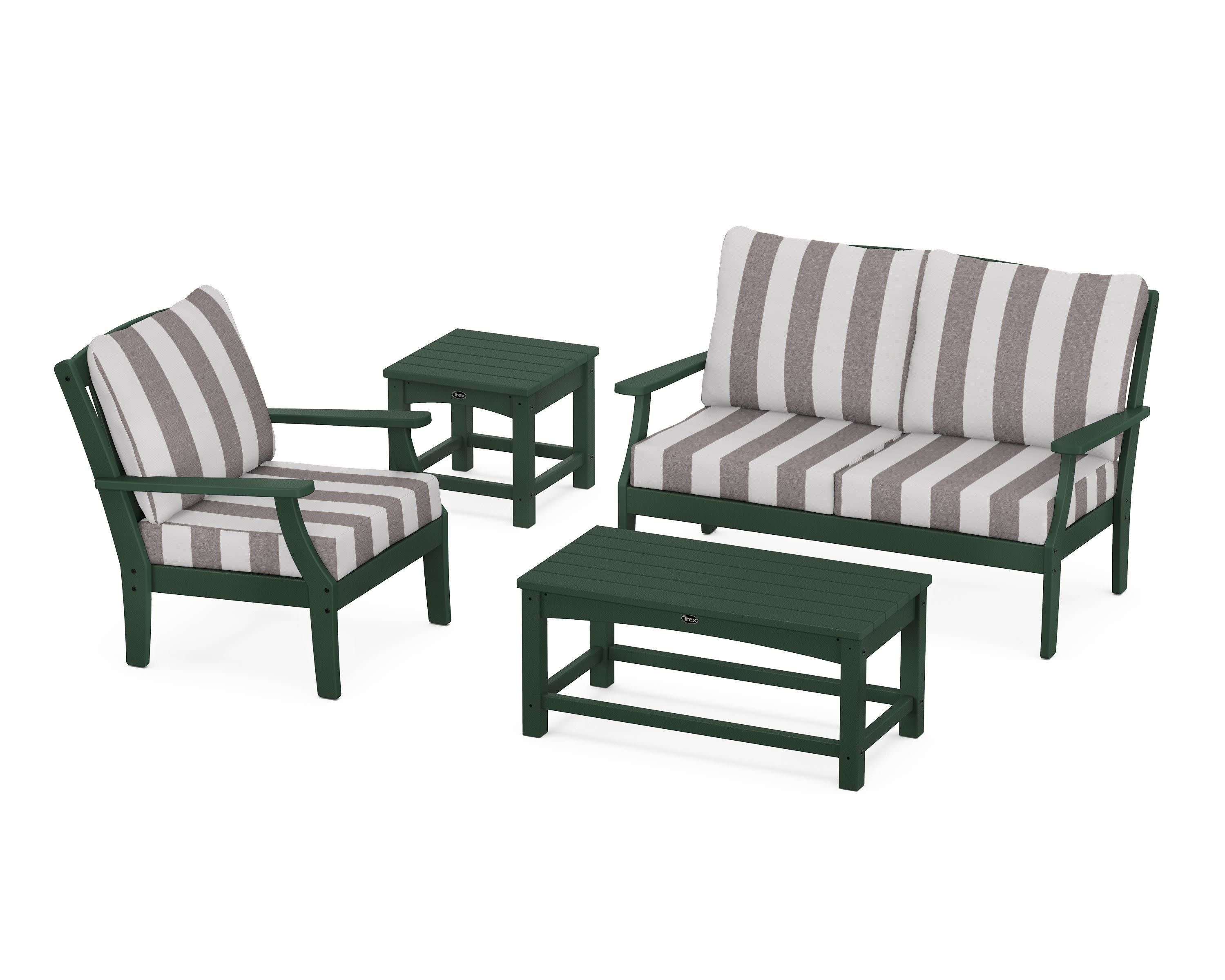 Yacht Club 4-Piece Deep Seating Set in Rainforest Canopy / Cabana Stripe Grey Mist