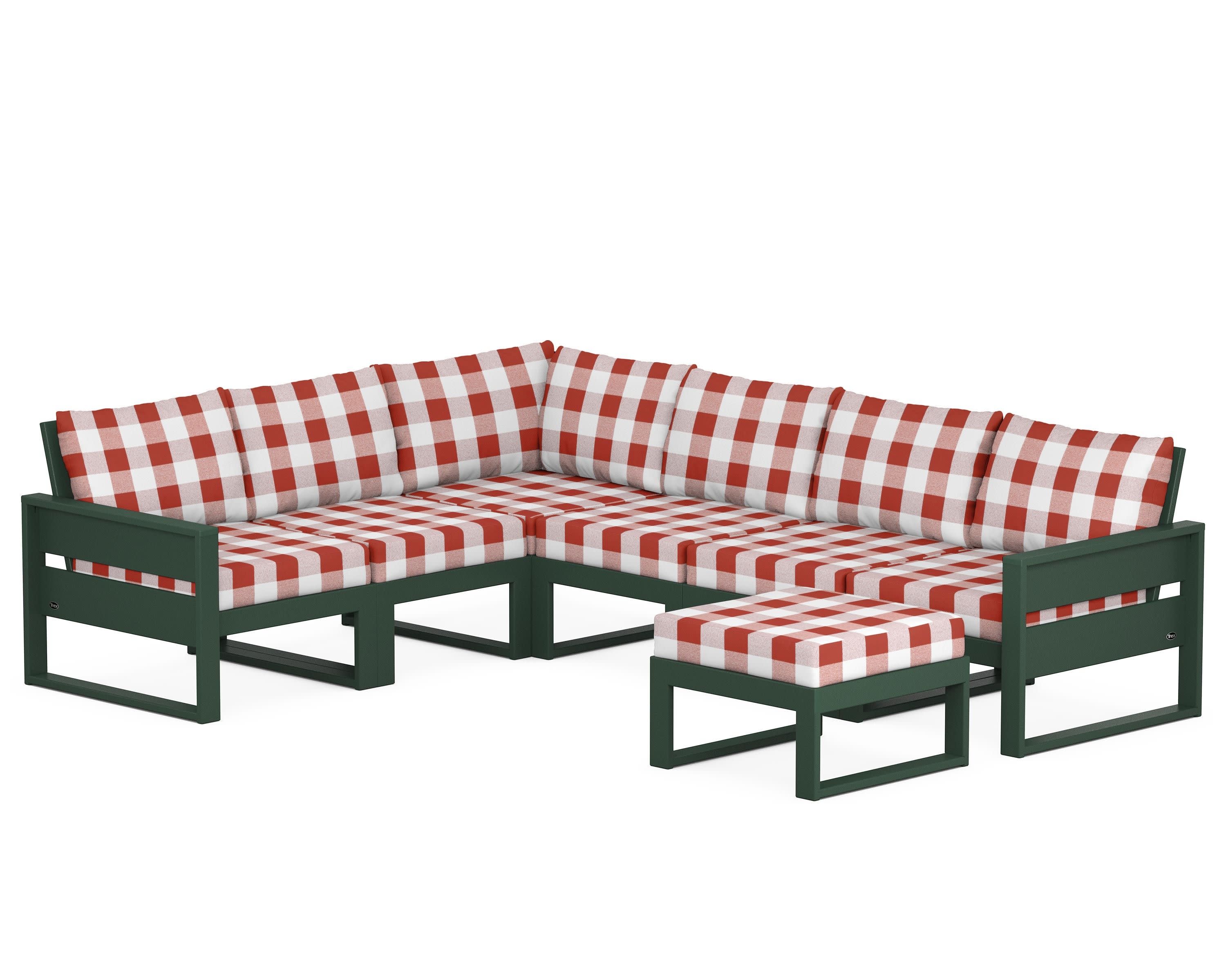 Eastport 6-Piece Sectional with Ottoman in Rainforest Canopy / Buffalo Plaid Crimson