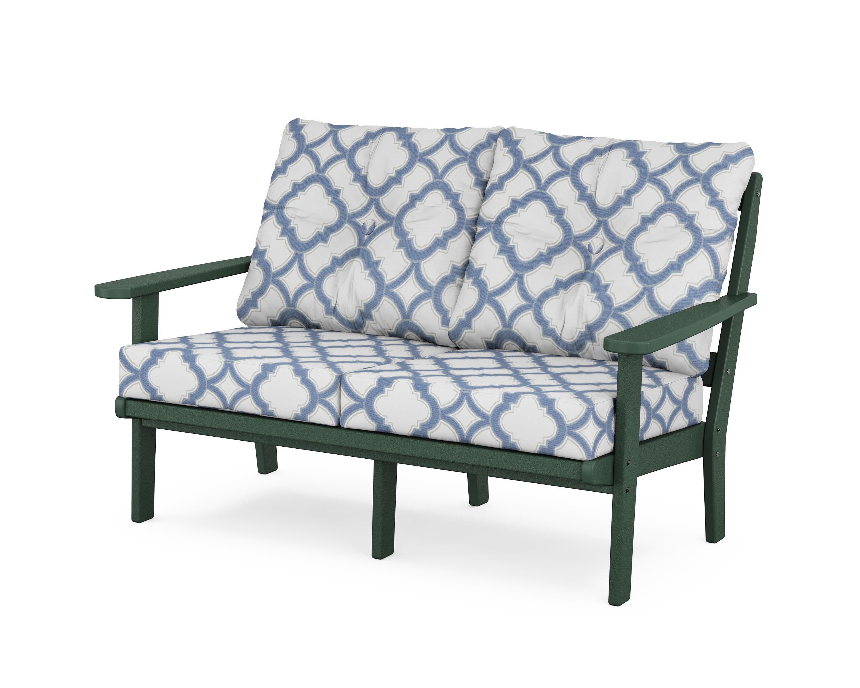 Cape Cod Deep Seating Loveseat in Rainforest Canopy / Trellis Sky Blue