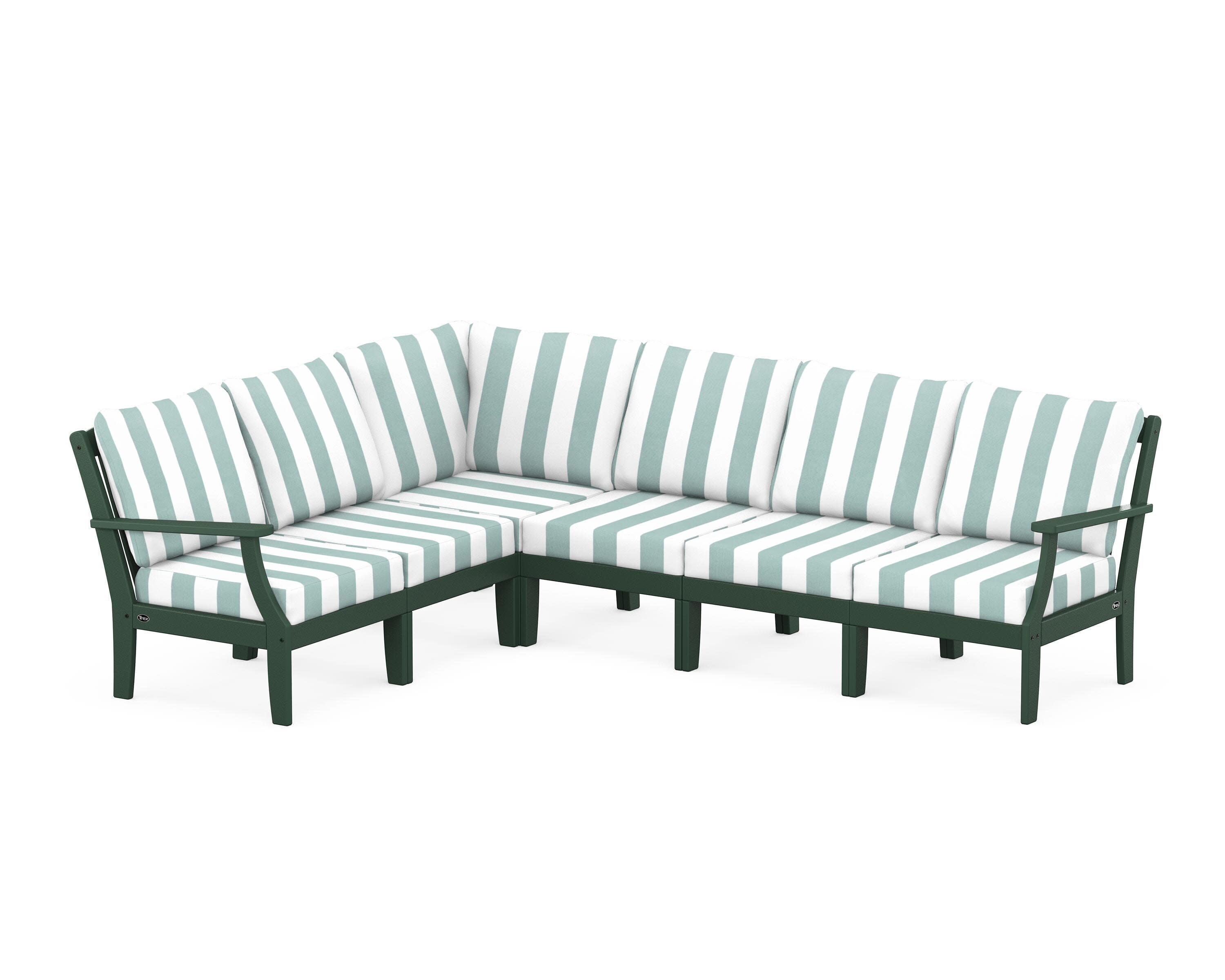 Yacht Club Modular 6-Piece Deep Seating Set in Rainforest Canopy / Cabana Stripe Glacier Spa