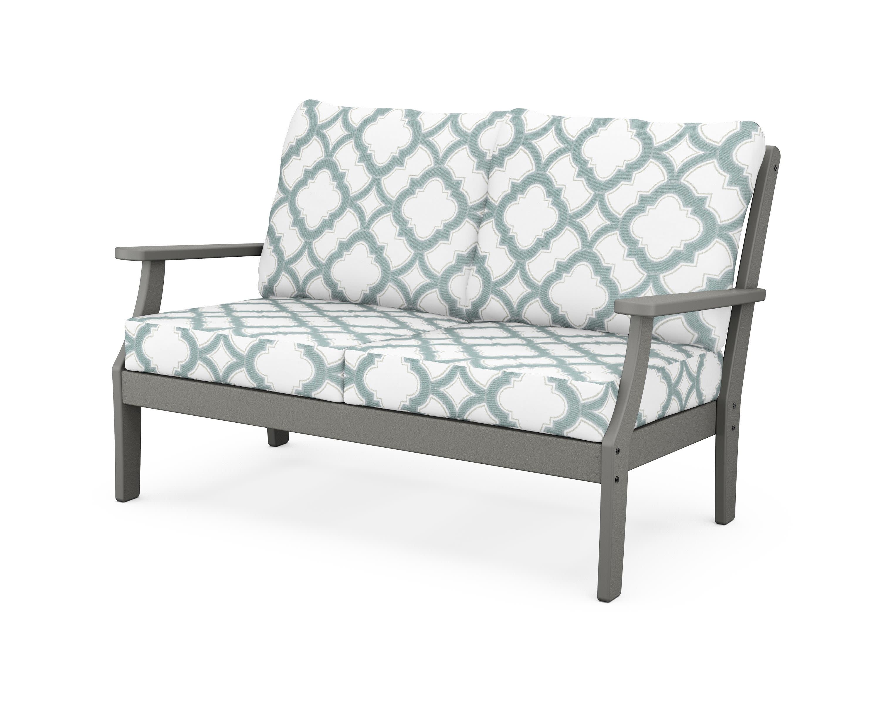 Yacht Club Deep Seating Loveseat in Stepping Stone / Trellis Glacier Spa
