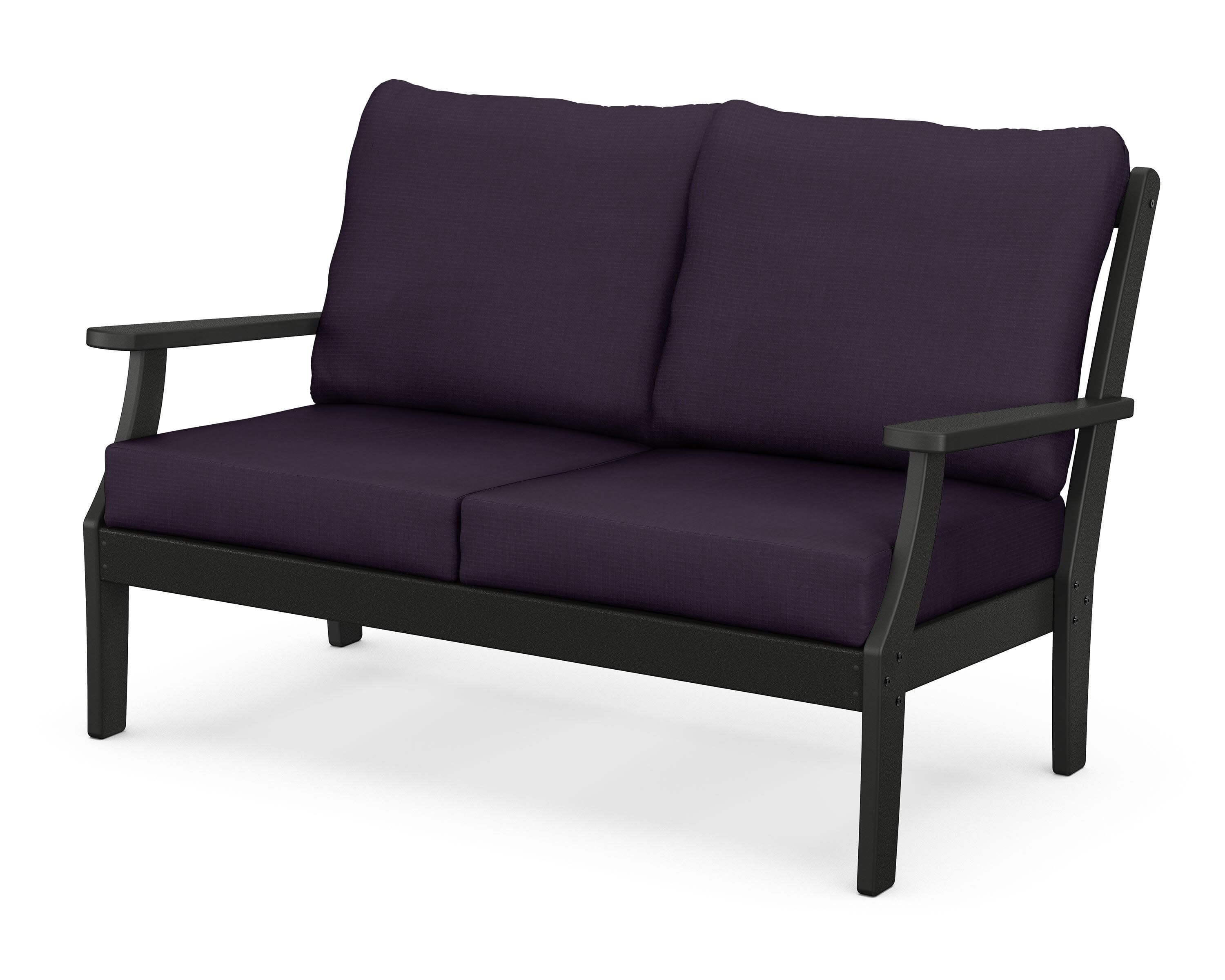 Yacht Club Deep Seating Loveseat in Charcoal Black / Navy Linen
