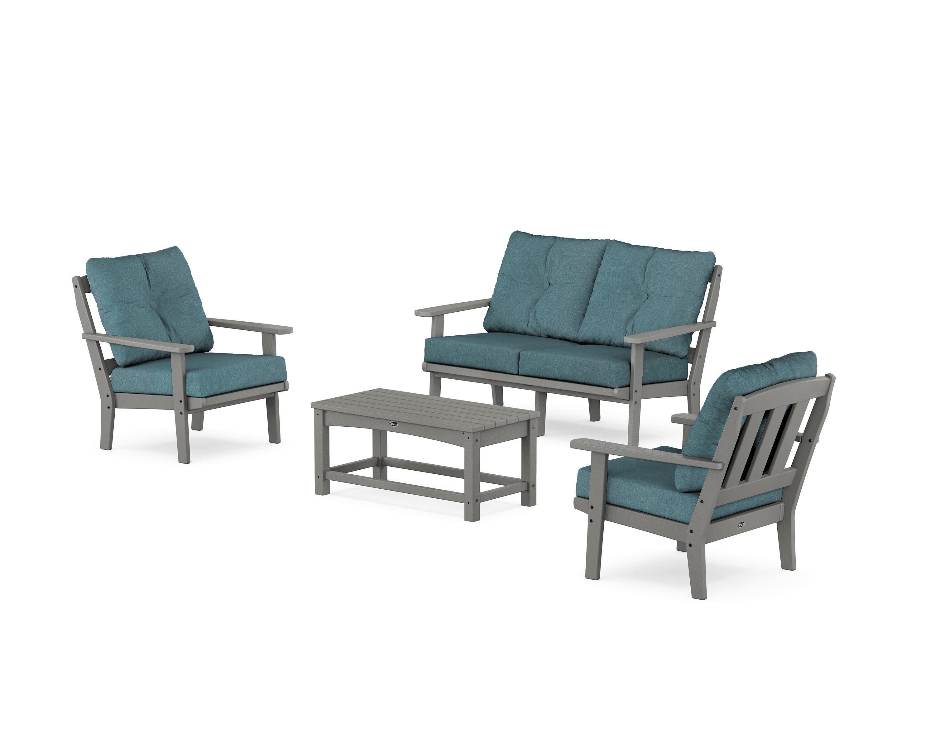 Cape Cod 4-Piece Deep Seating Set with Loveseat in Stepping Stone / Ocean Teal