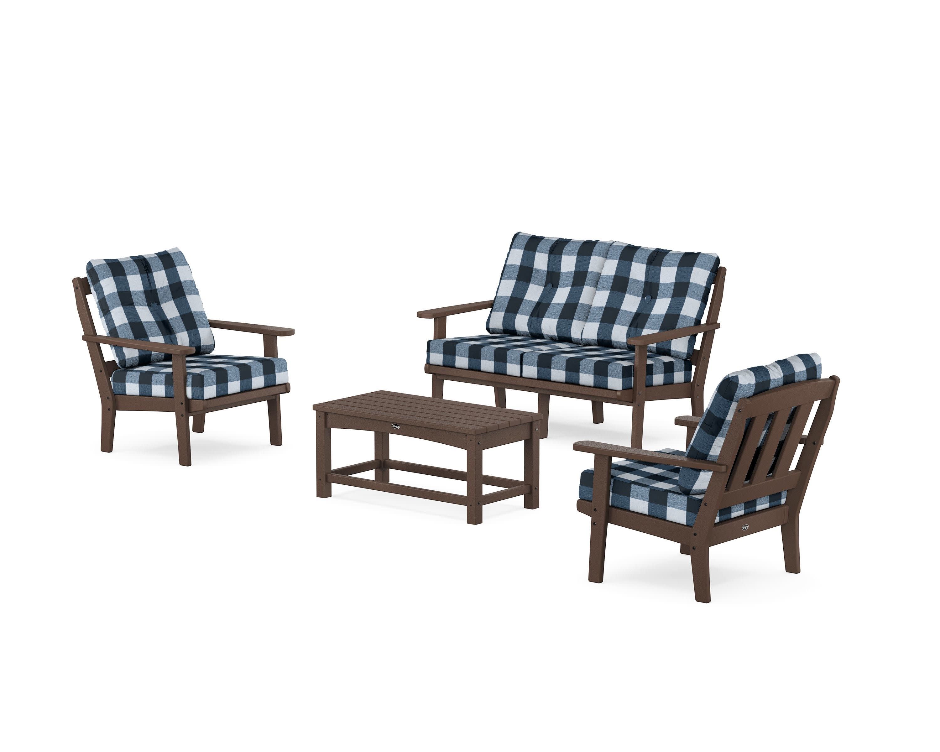 Cape Cod 4-Piece Deep Seating Set with Loveseat in Vintage Lantern / Buffalo Plaid Marine Indigo