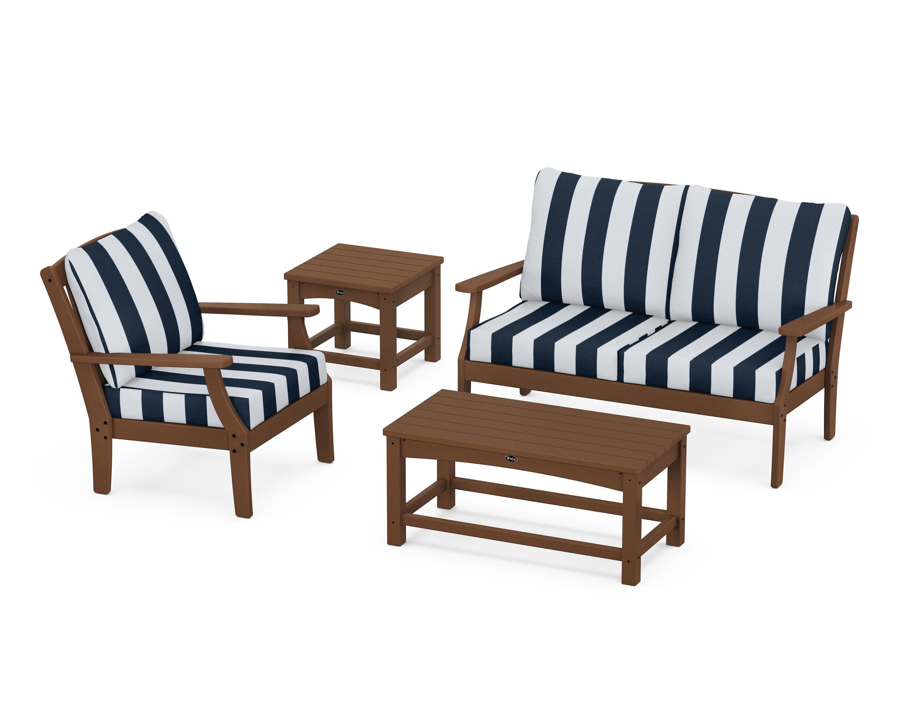 Yacht Club 4-Piece Deep Seating Set in Tree House / Cabana Stripe Marine Indigo
