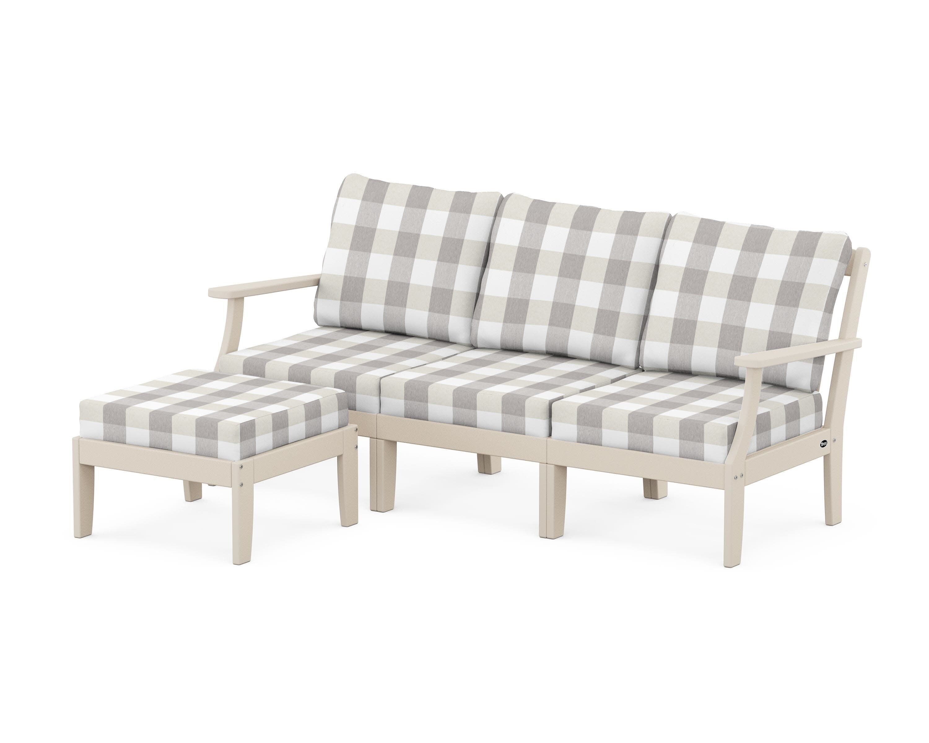 Yacht Club Modular 4-Piece Deep Seating Set with Ottoman in Sand Castle / Buffalo Plaid Grey Mist