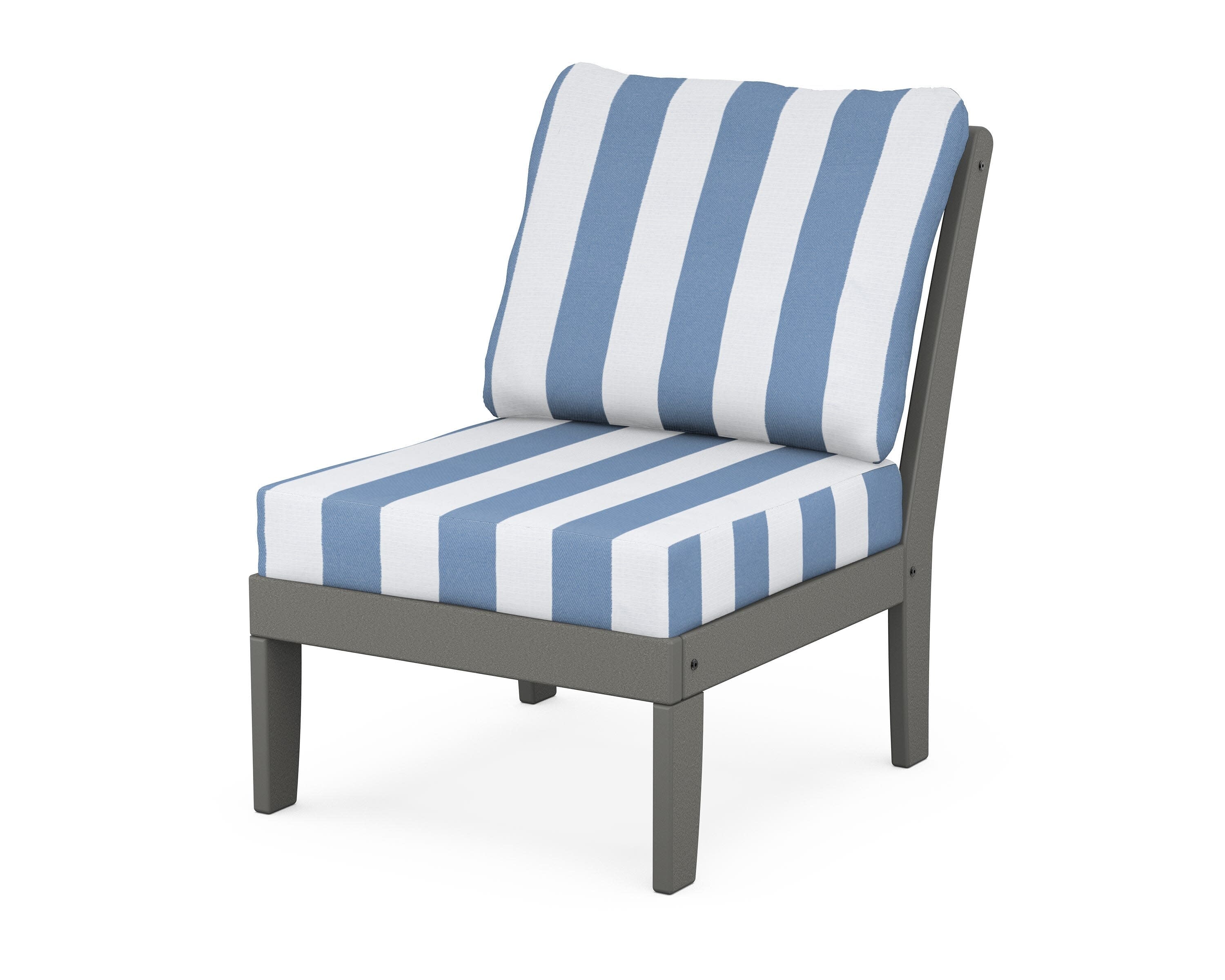 Yacht Club Modular Armless Chair in Stepping Stone / Cabana Stripe Sky Blue