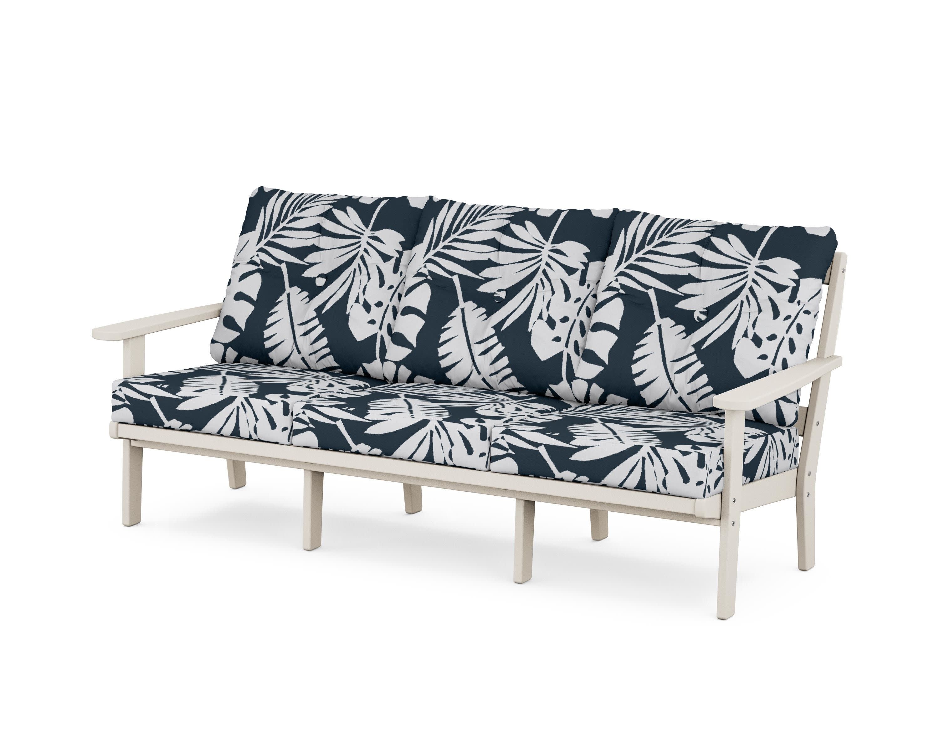 Cape Cod Deep Seating Sofa in Sand Castle / Leaf Marine Indigo