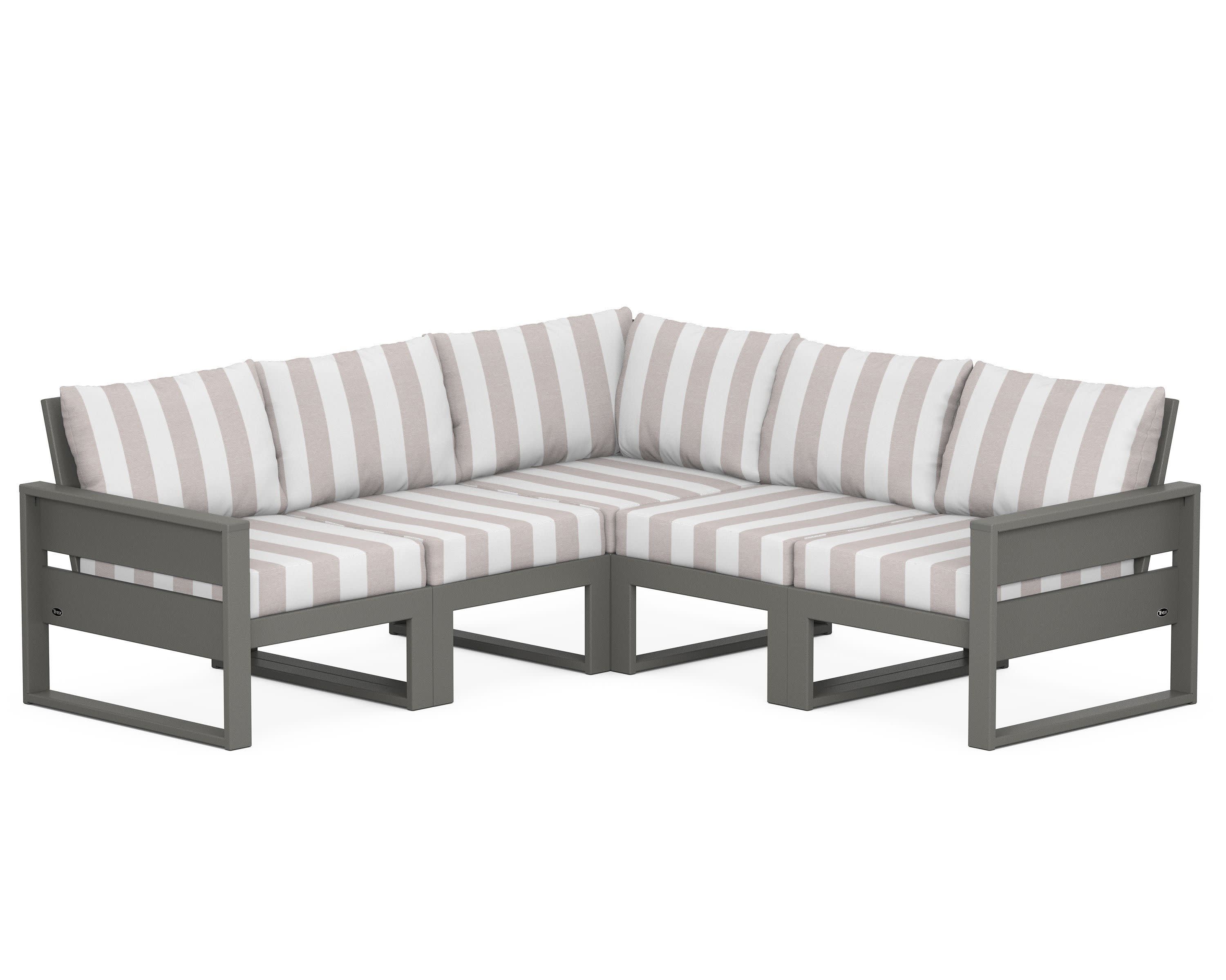 Eastport 5-Piece Sectional in Stepping Stone / Cabana Stripe Dune Burlap