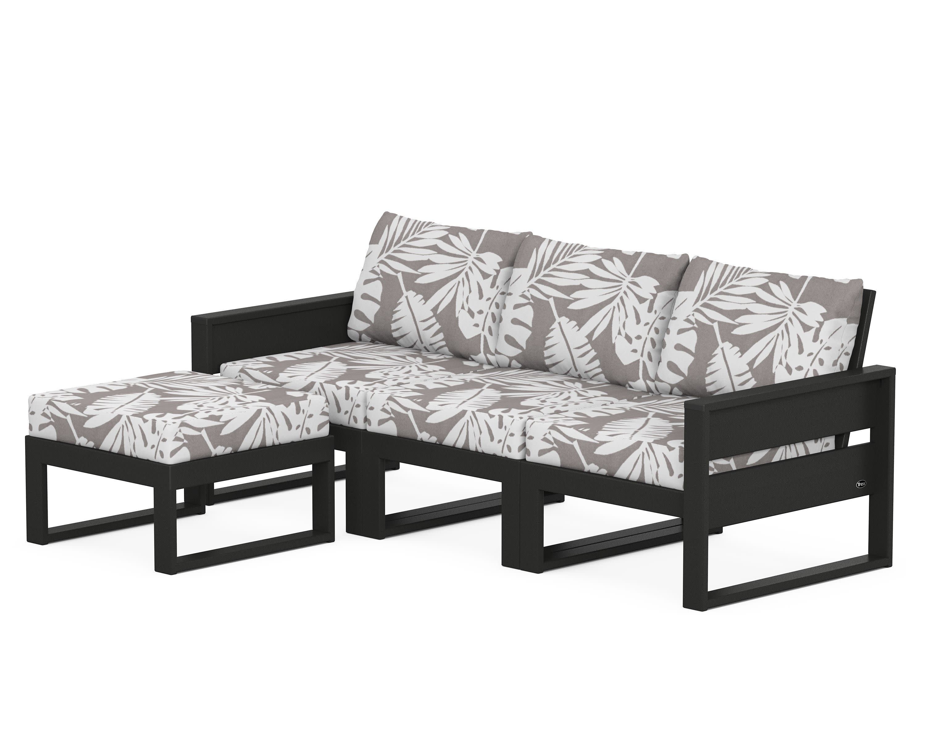 Eastport 4- Piece Sectional with Ottoman in Charcoal Black / Leaf Grey Mist