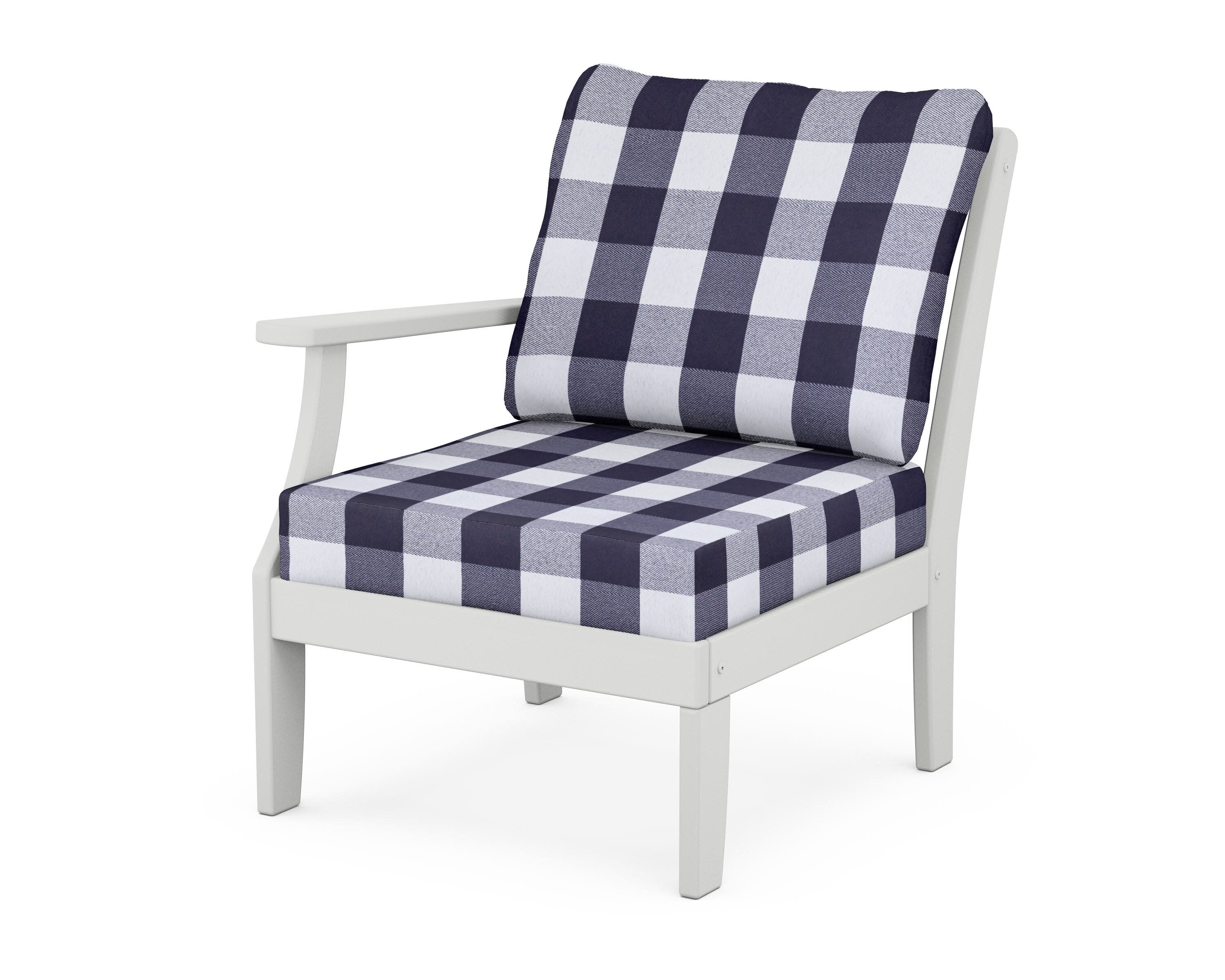 Yacht Club Modular Left Arm Chair in Classic White / Buffalo Plaid Navy
