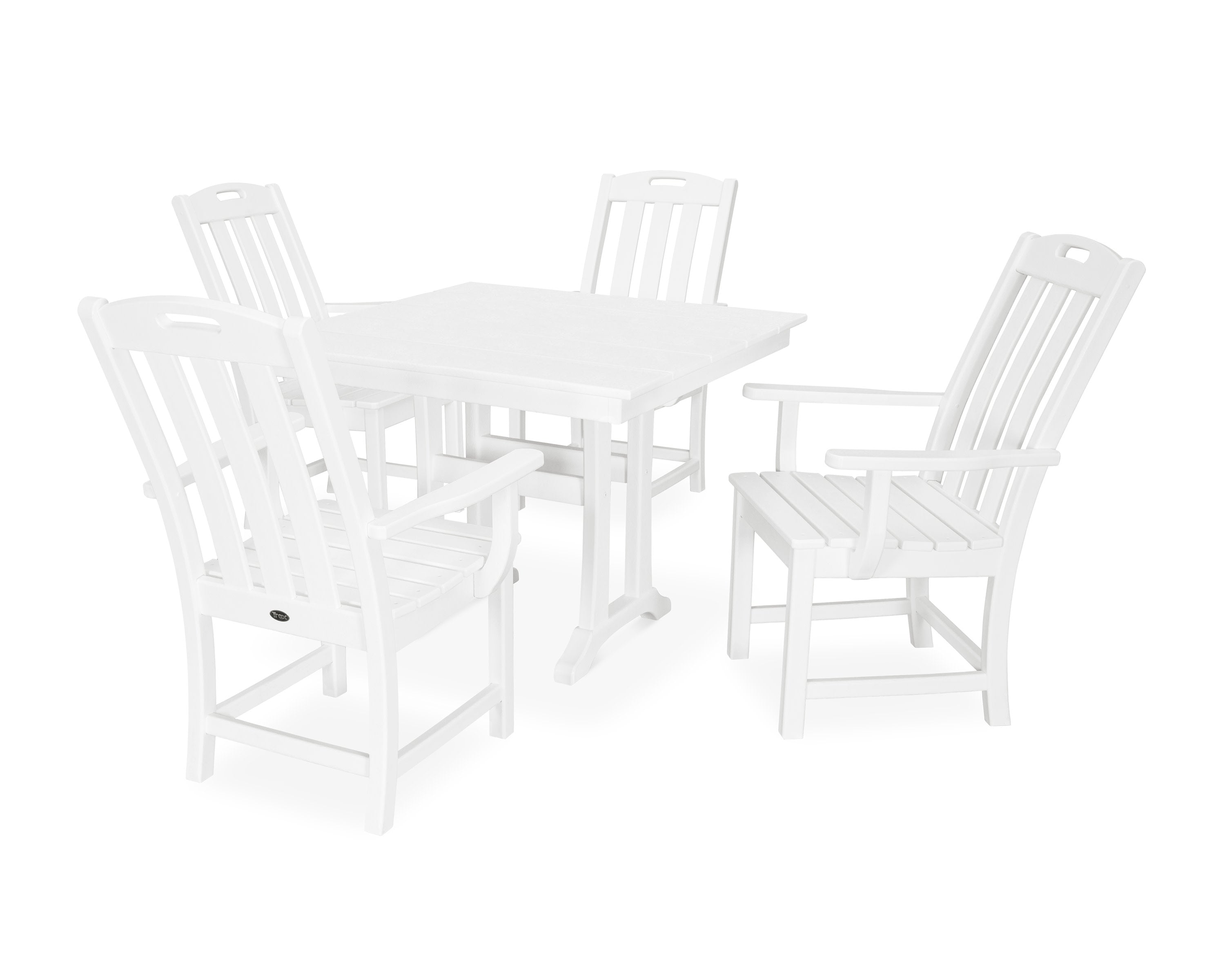 Yacht Club 5-Piece Farmhouse Trestle Arm Chair Dining Set in Classic White