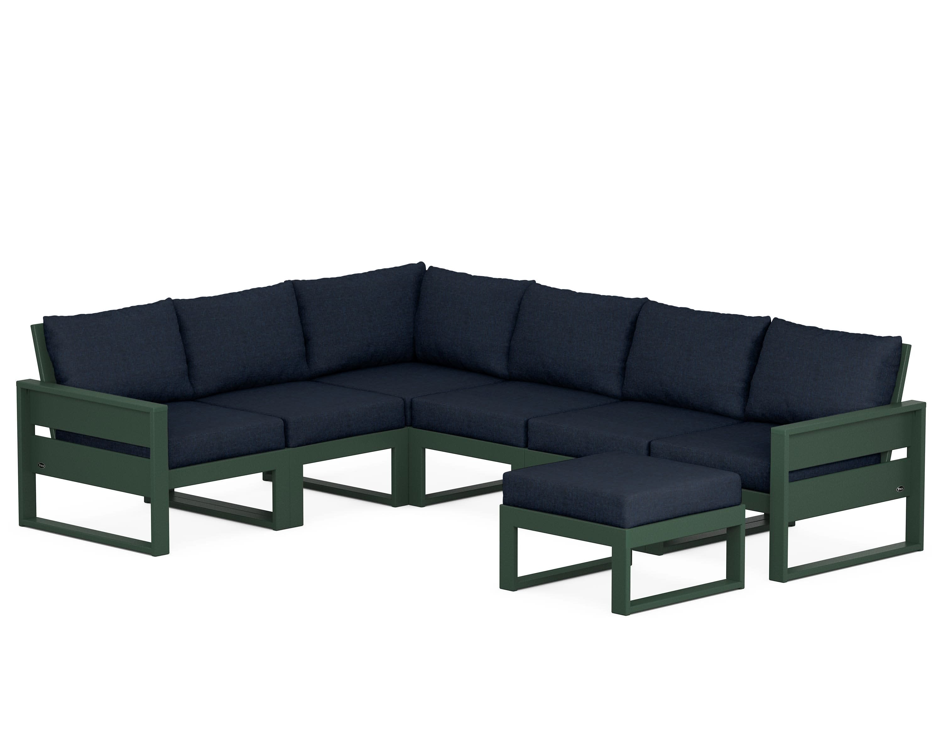 Eastport 6-Piece Sectional with Ottoman in Rainforest Canopy / Marine Indigo