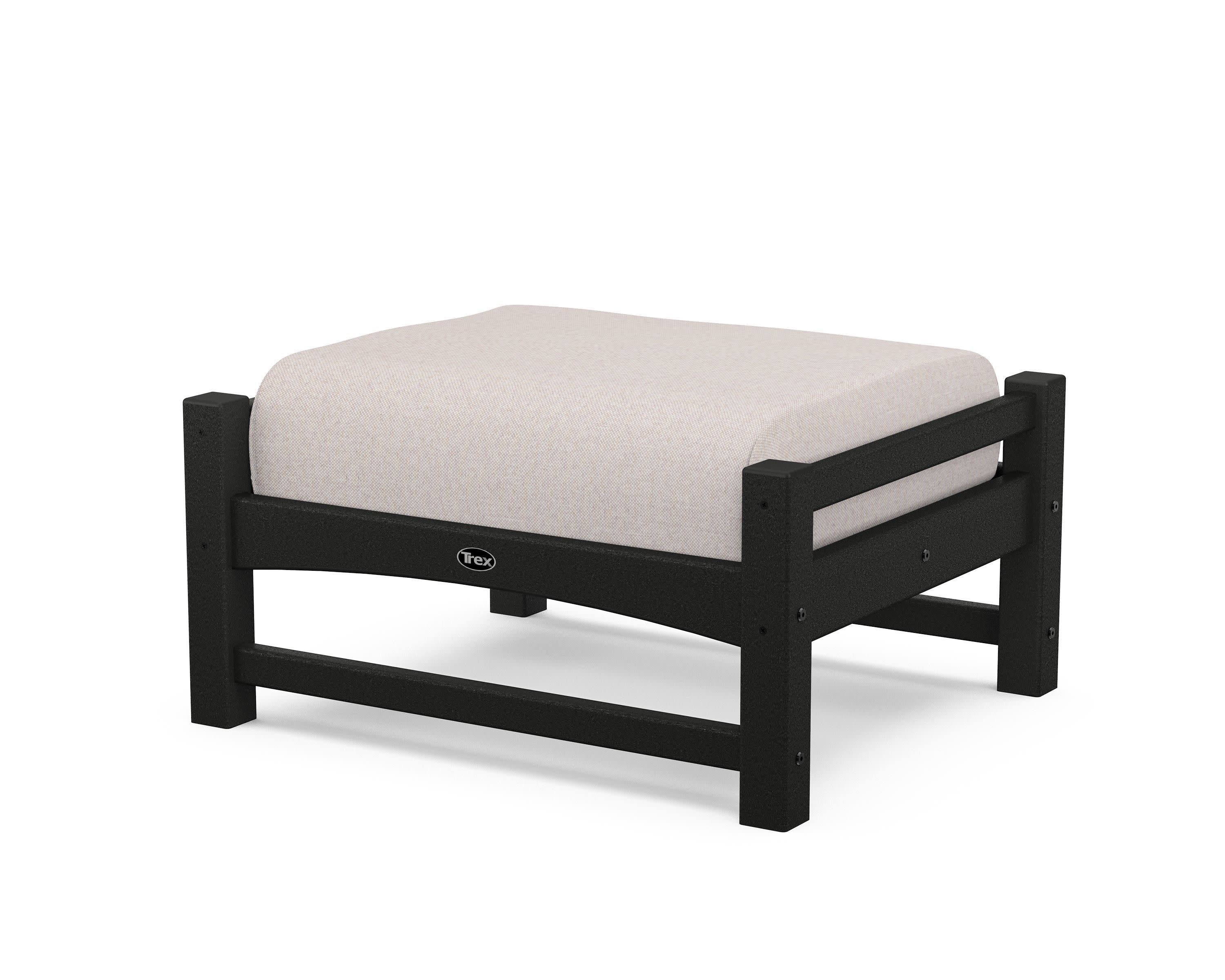 Rockport Club Ottoman in Charcoal Black / Dune Burlap