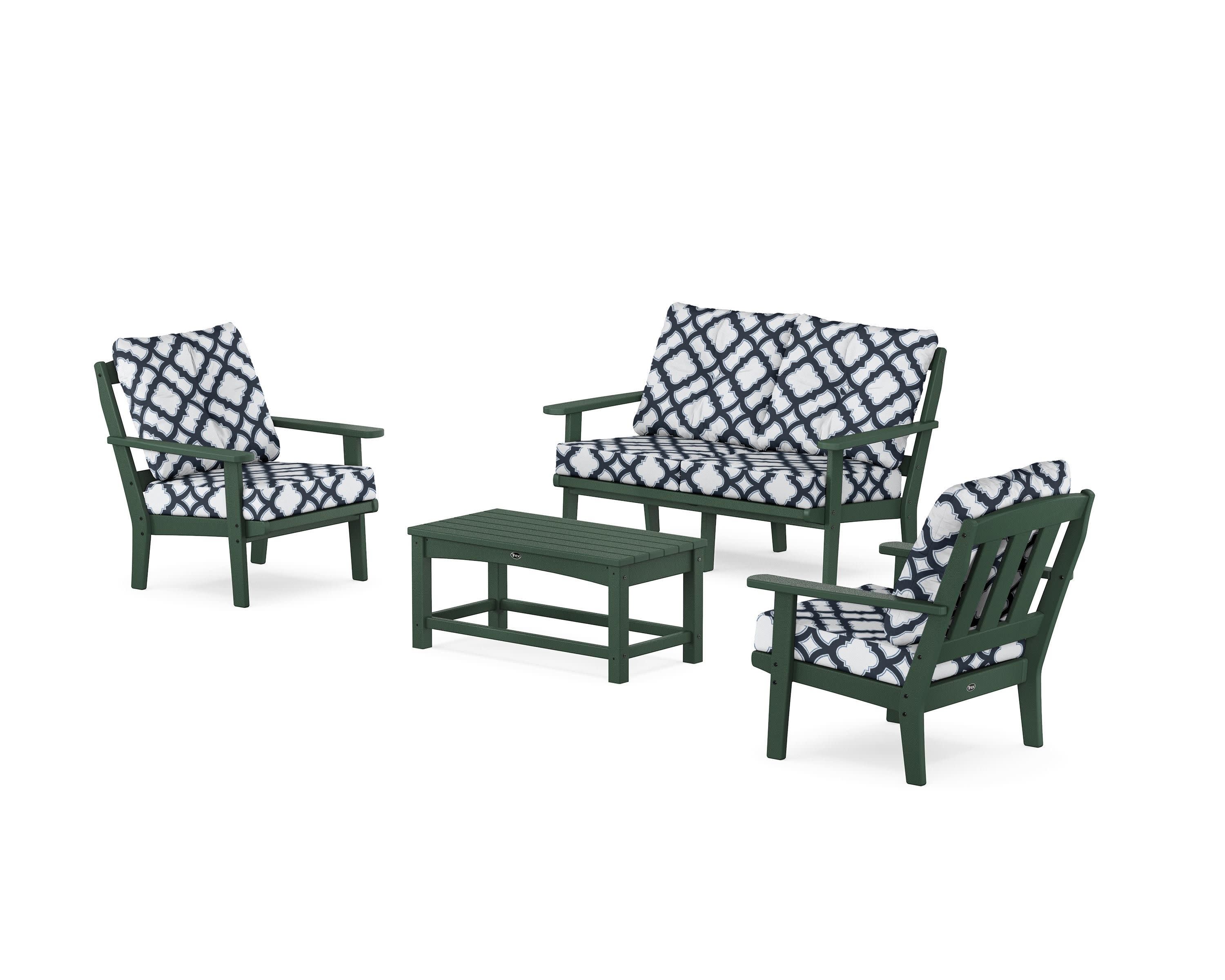 Cape Cod 4-Piece Deep Seating Set with Loveseat in Rainforest Canopy / Trellis Marine Indigo