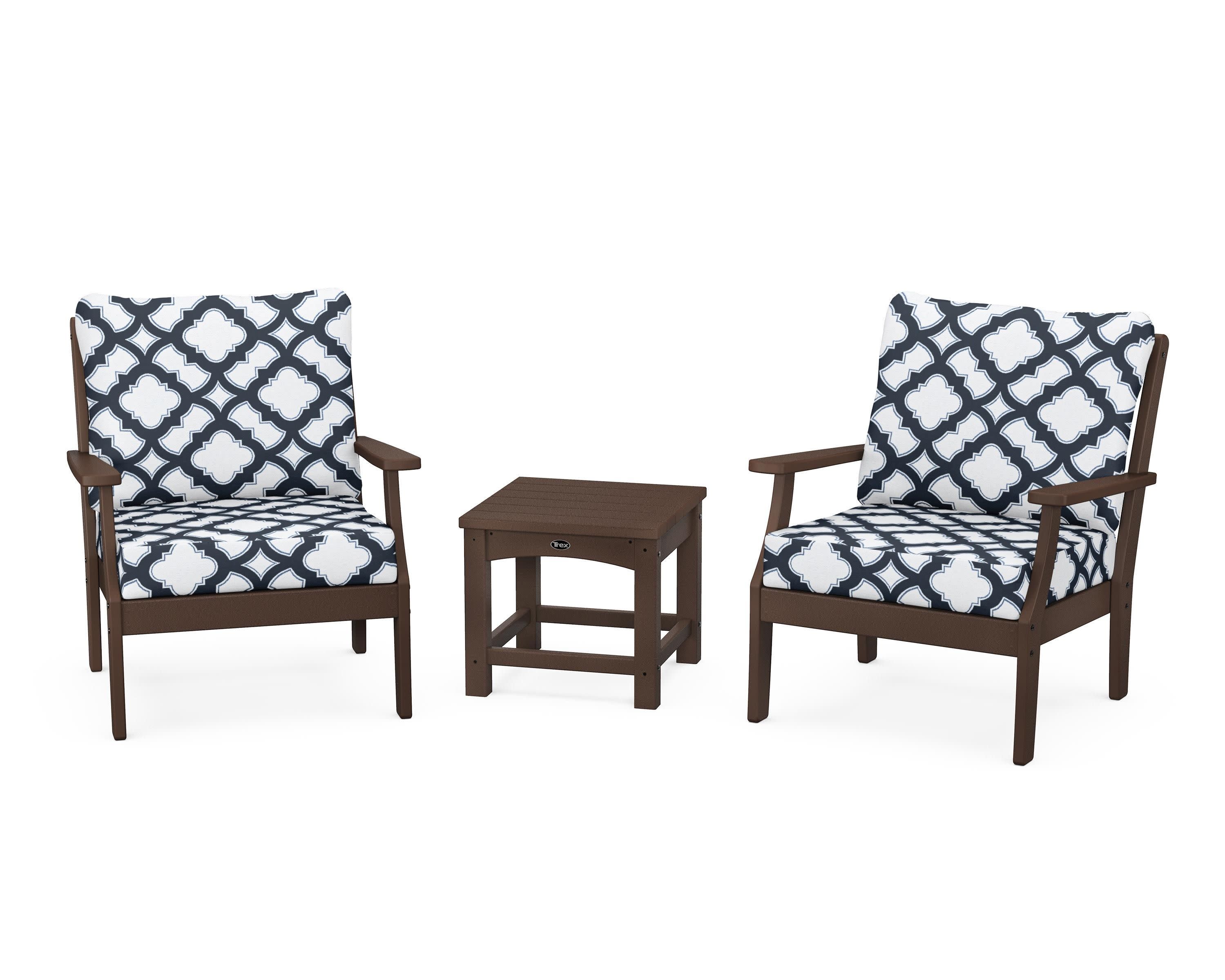 Yacht Club 3-Piece Deep Seating Set in Vintage Lantern / Trellis Marine Indigo