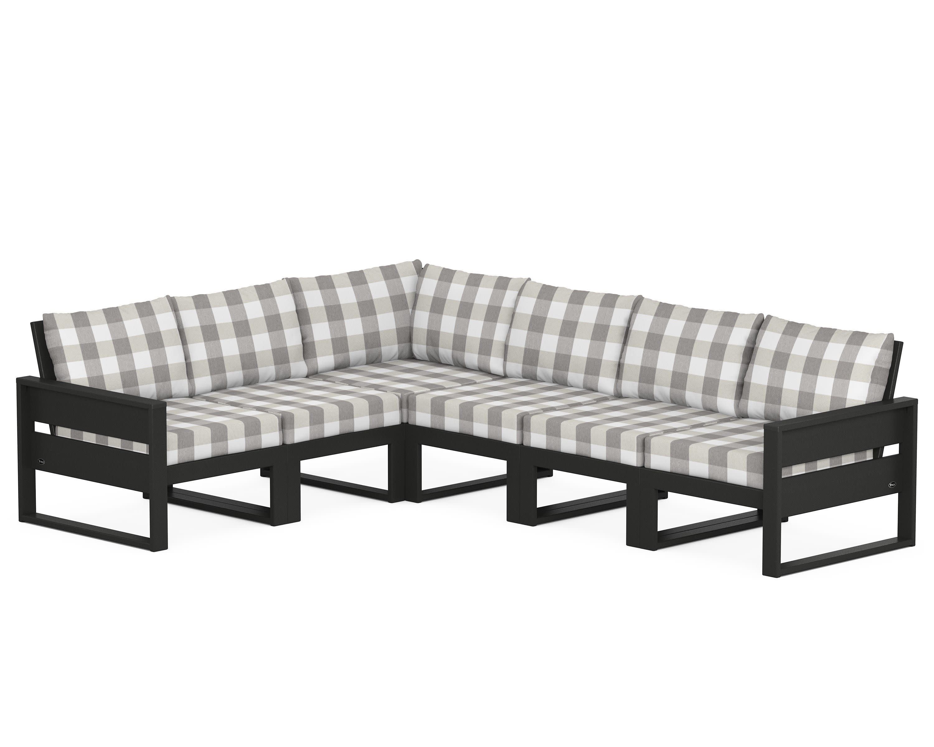 Eastport 6-Piece Sectional in Charcoal Black / Buffalo Plaid Grey Mist