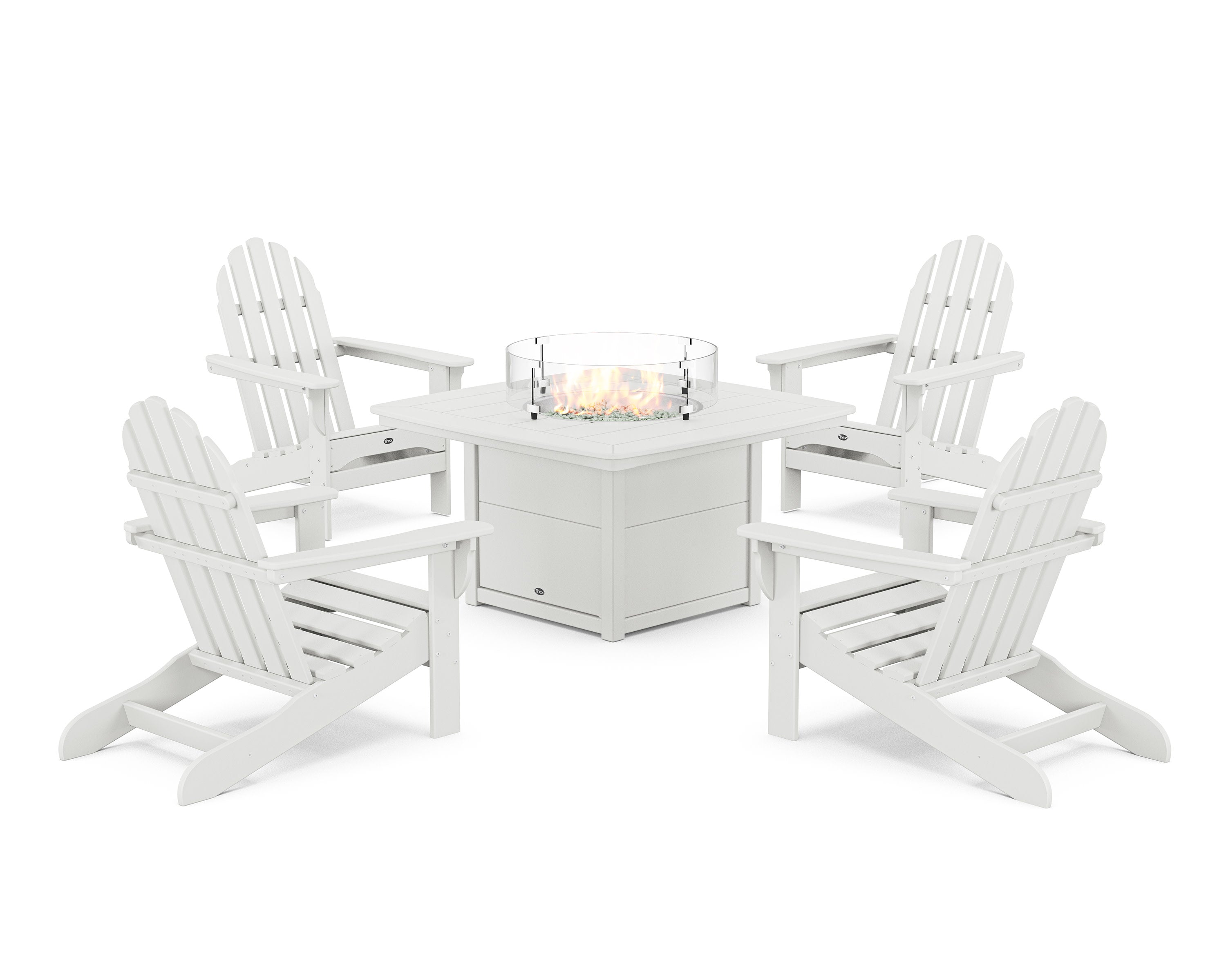 Cape Cod Adirondack 5-Piece Set with Yacht Club Fire Pit Table in Classic White