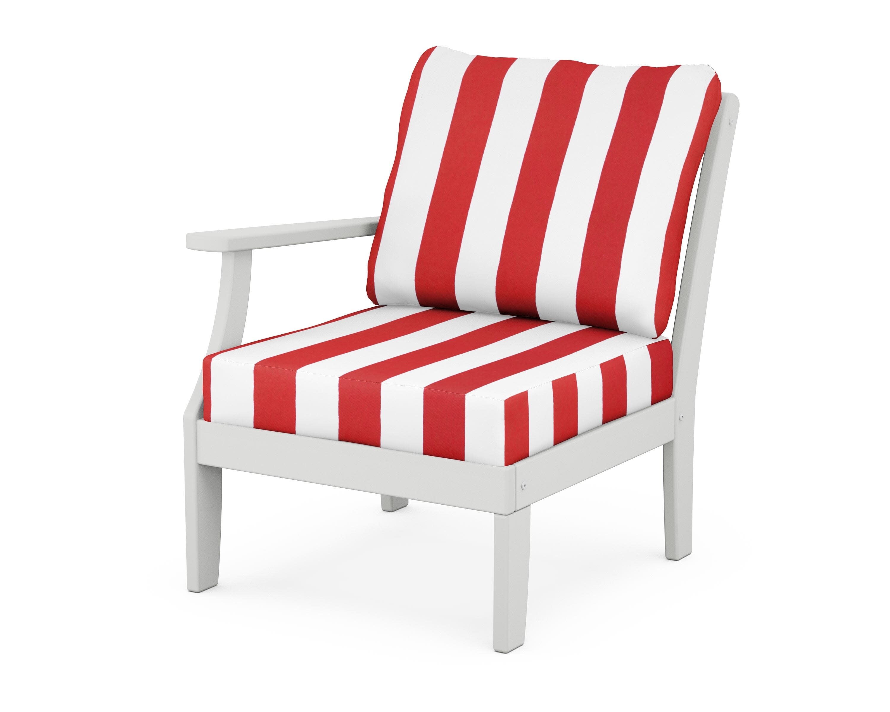 Yacht Club Modular Left Arm Chair in Classic White / Cabana Stripe Crimson