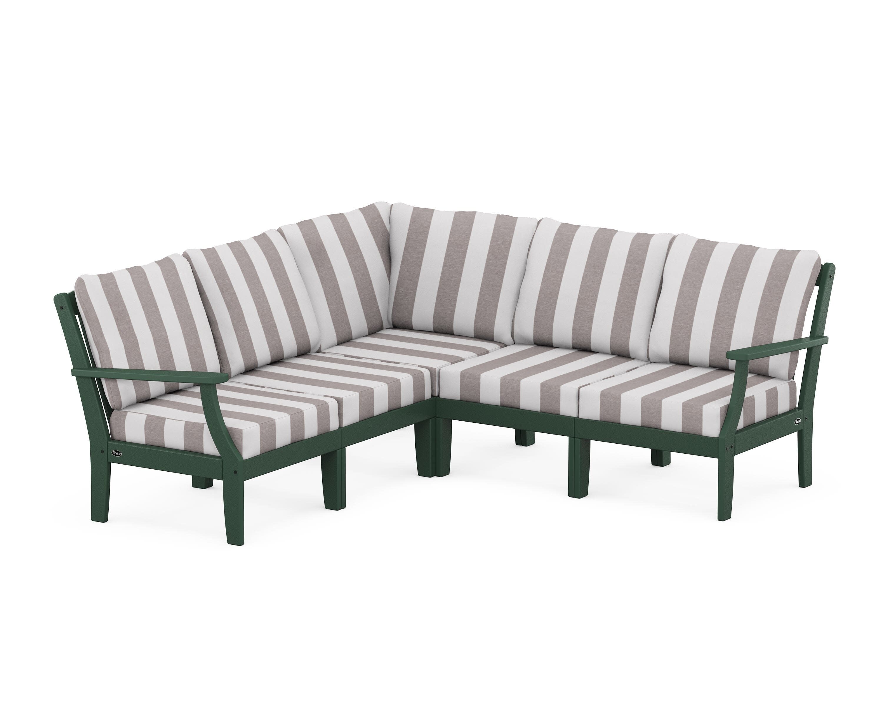 Yacht Club Modular 5-Piece Deep Seating Set in Rainforest Canopy / Cabana Stripe Grey Mist