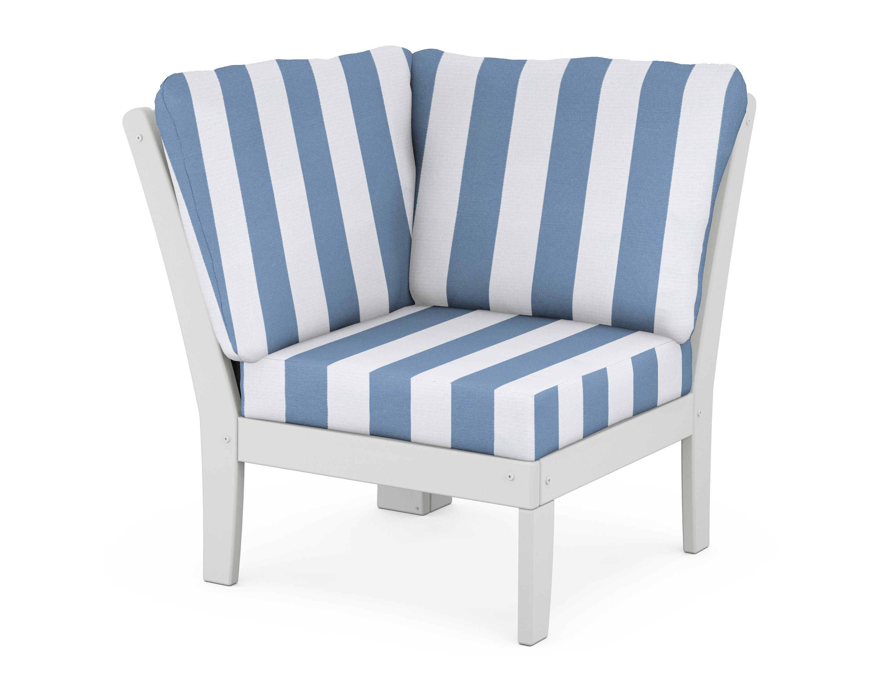 Yacht Club Modular Corner Chair in Classic White / Cabana Stripe Sky Blue