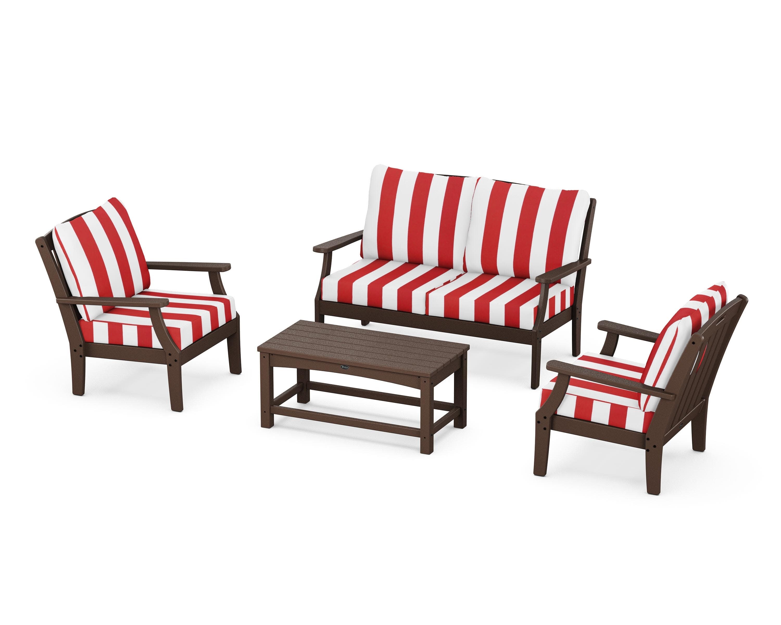 Yacht Club 4-Piece Deep Seating Chair Set in Vintage Lantern / Cabana Stripe Crimson