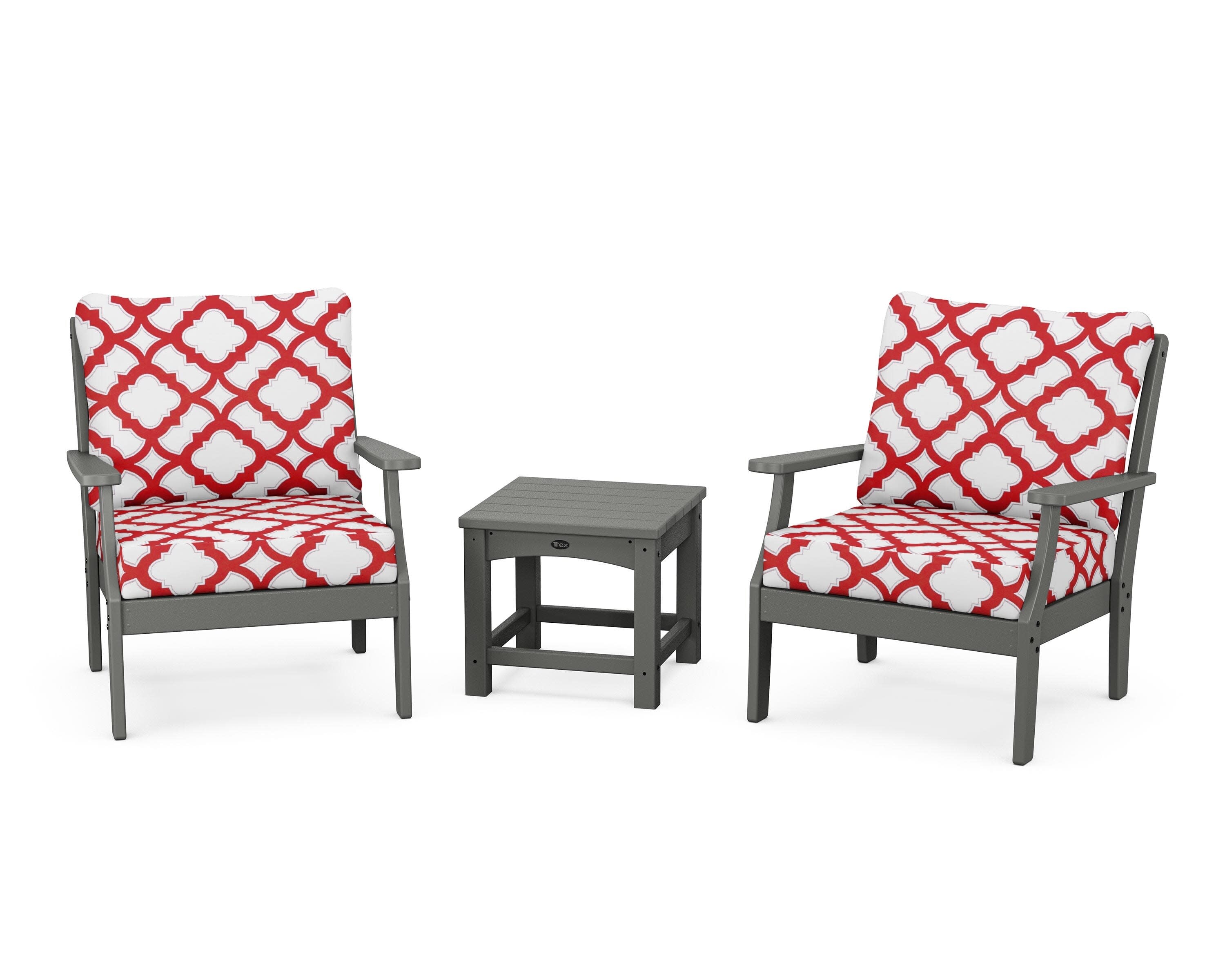 Yacht Club 3-Piece Deep Seating Set in Stepping Stone / Trellis Crimson
