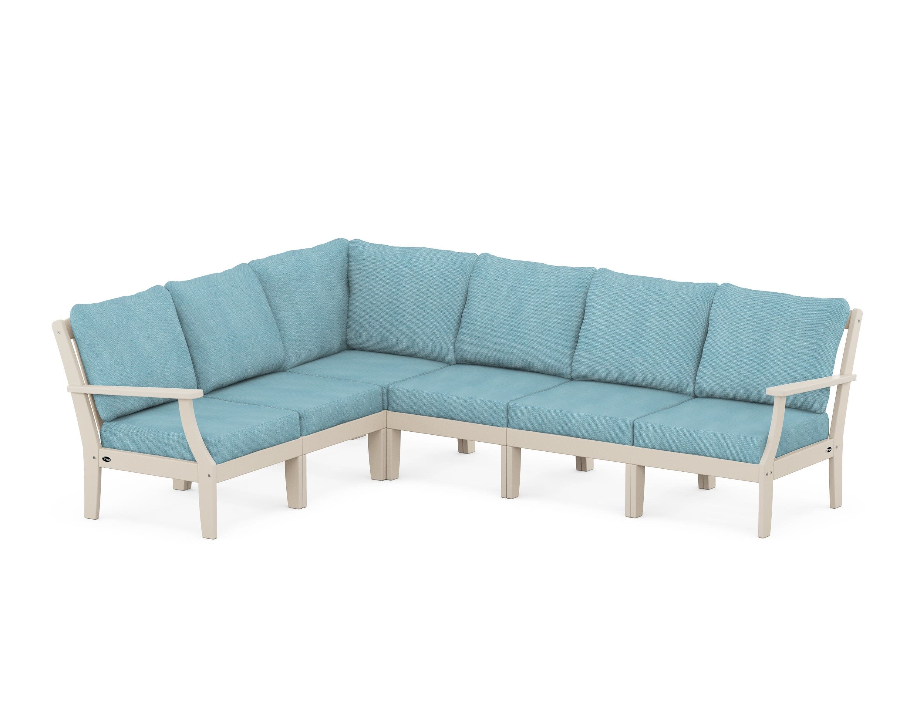 Yacht Club Modular 6-Piece Deep Seating Set in Sand Castle / Lattice Sky Blue