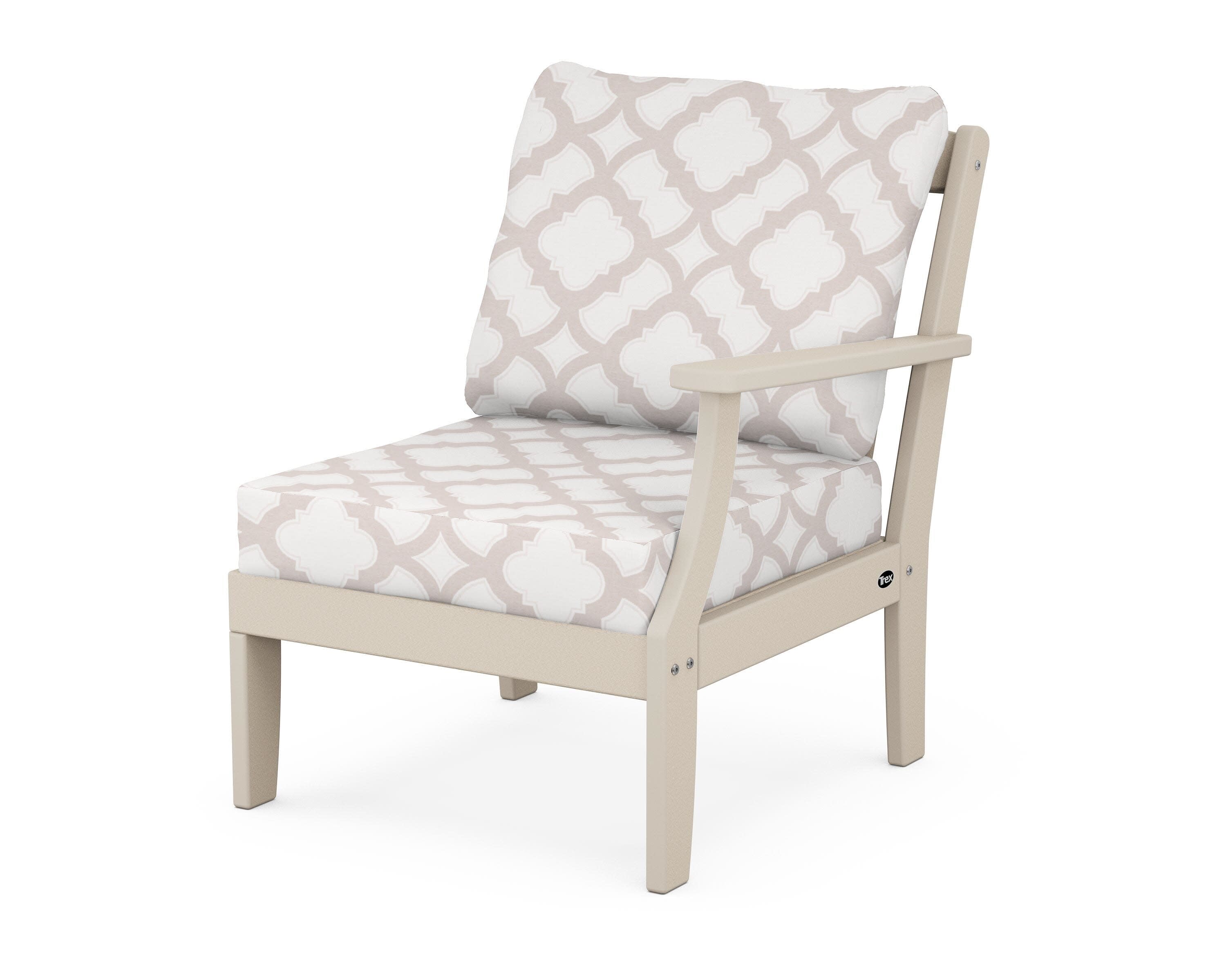 Yacht Club Modular Right Arm Chair in Sand Castle / Trellis Dune Burlap