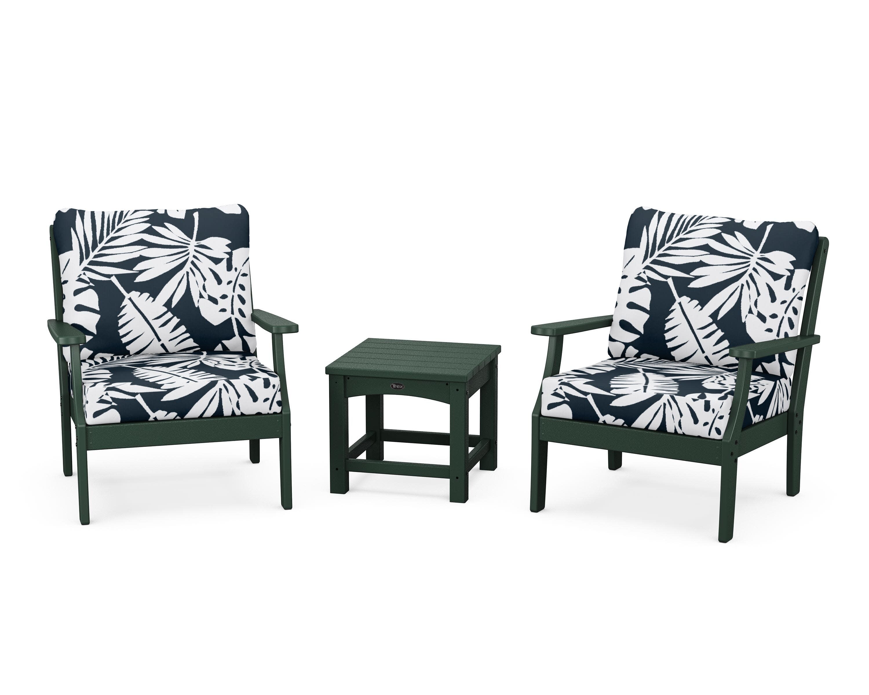 Yacht Club 3-Piece Deep Seating Set in Rainforest Canopy / Leaf Marine Indigo