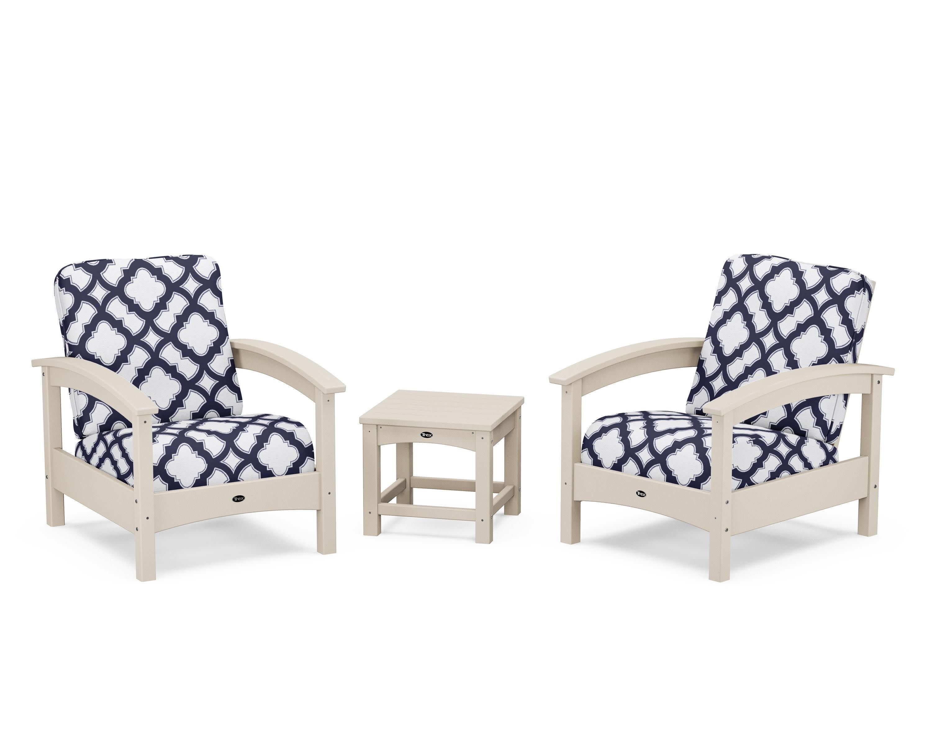 Rockport Club 3-Piece Deep Seating Conversation Set in Sand Castle / Trellis Navy