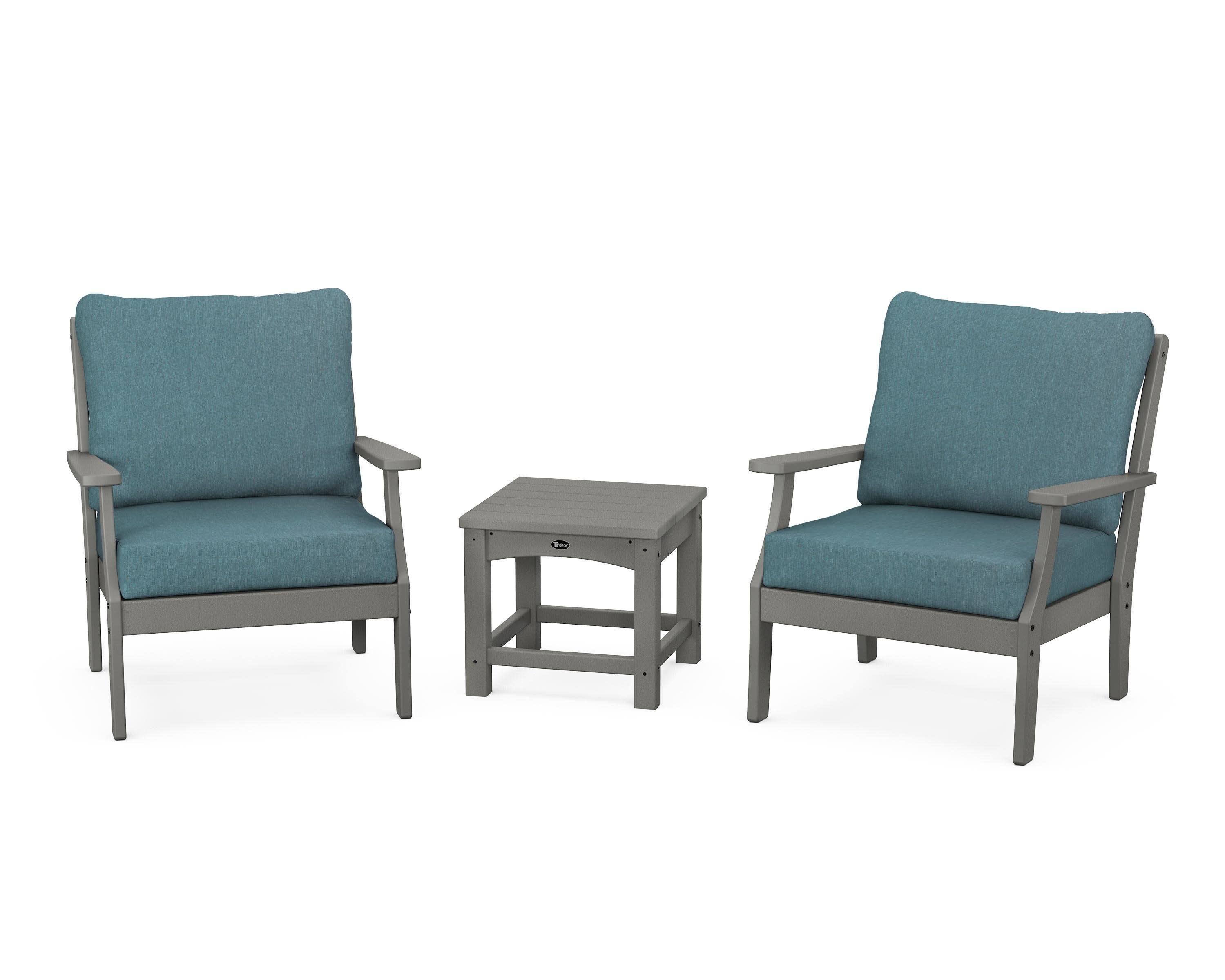 Yacht Club 3-Piece Deep Seating Set in Stepping Stone / Ocean Teal
