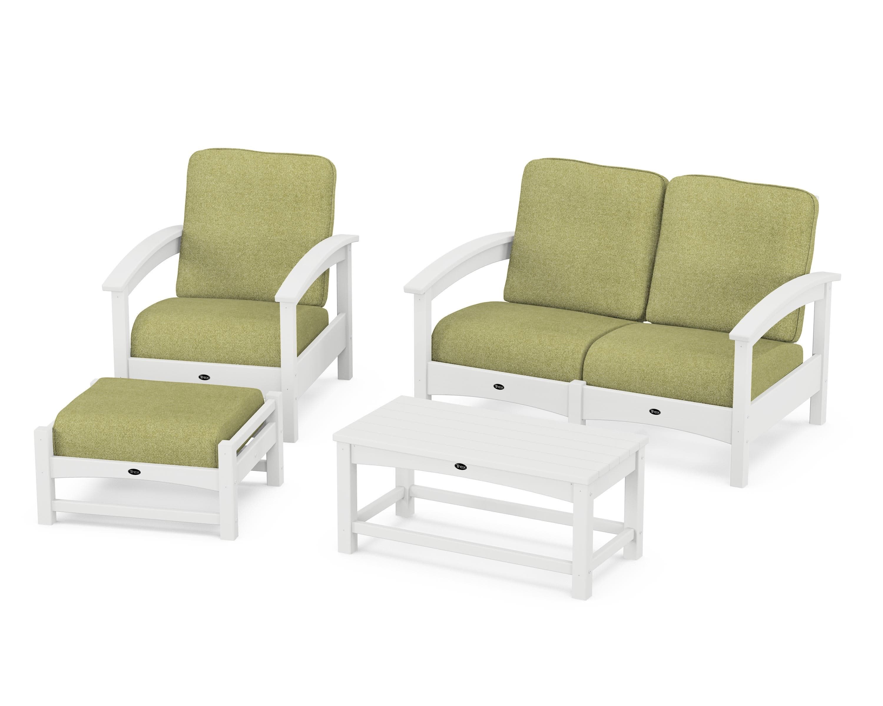 Rockport 4-Piece Deep Seating Conversation Group in Classic White / Chartreuse Boucle