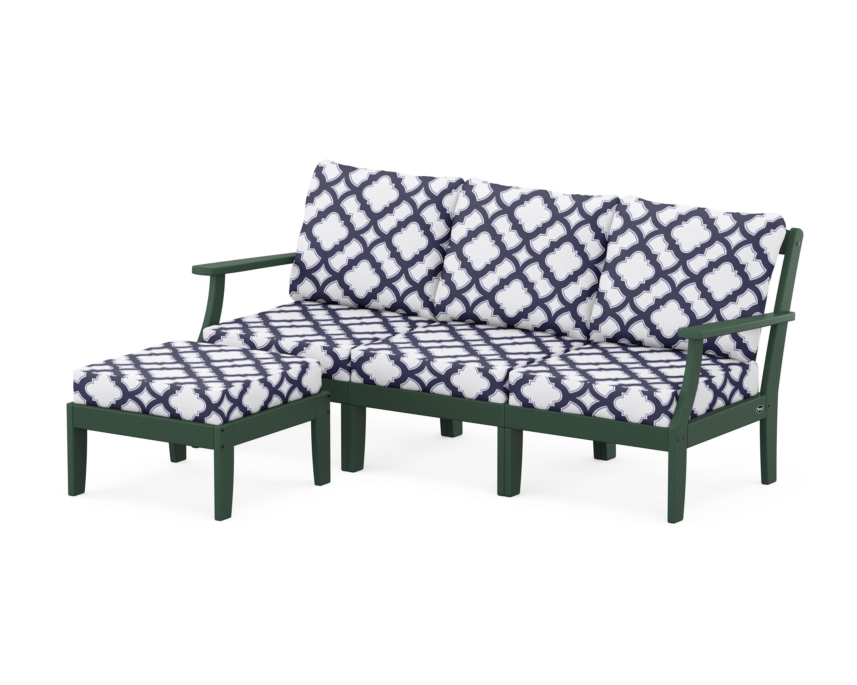 Yacht Club Modular 4-Piece Deep Seating Set with Ottoman in Rainforest Canopy / Trellis Navy