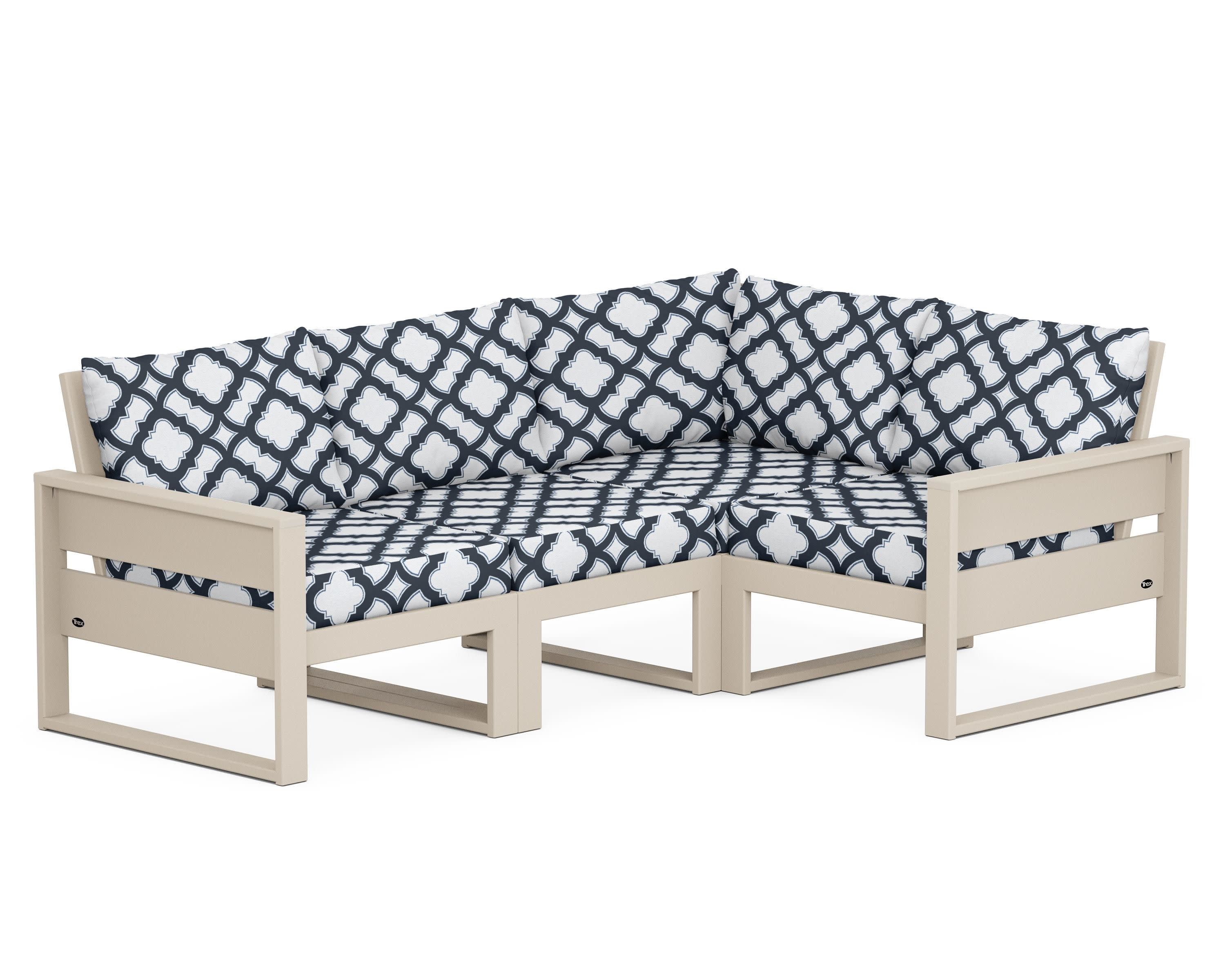 Eastport 4- Piece Sectional in Sand Castle / Trellis Marine Indigo