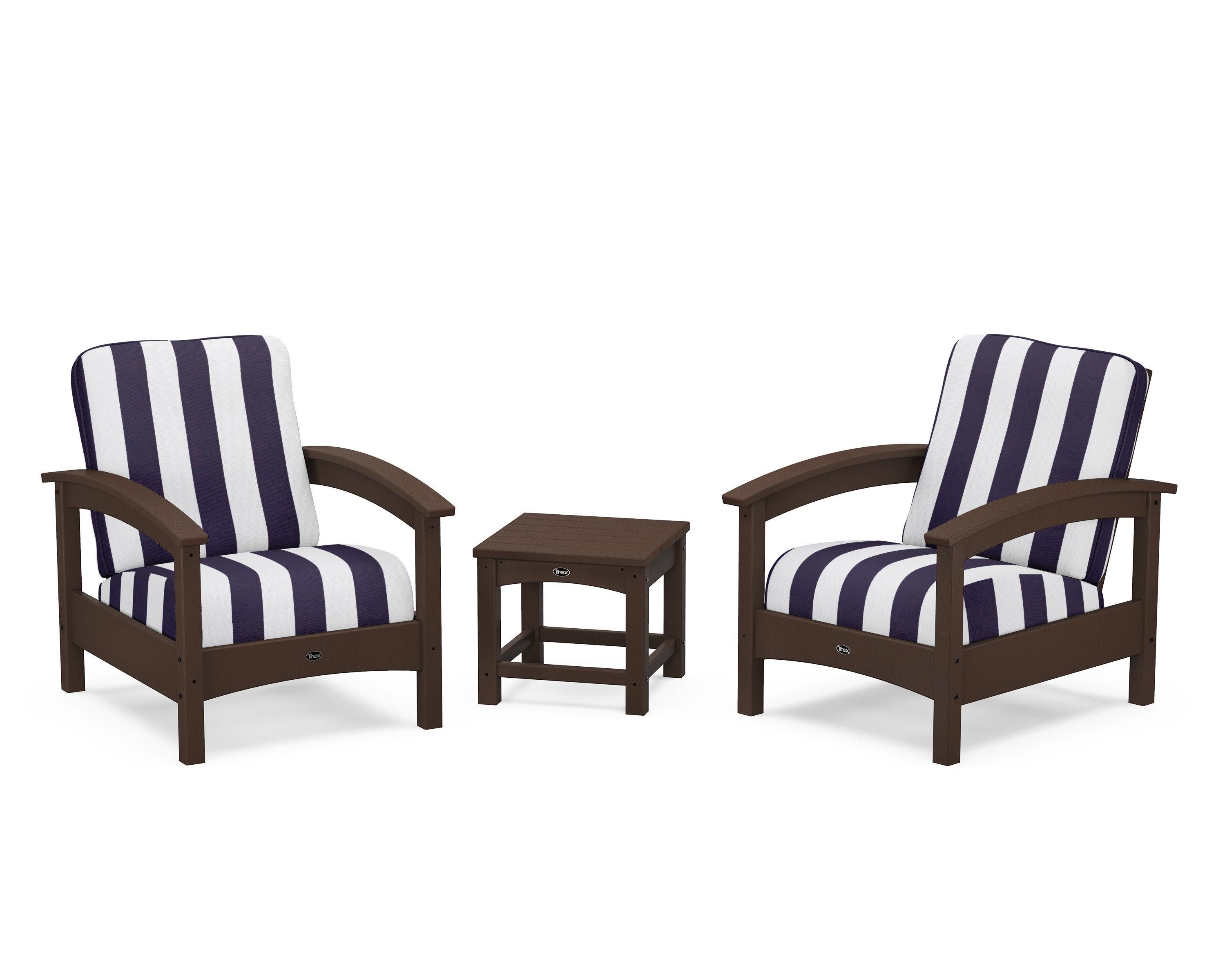 Rockport Club 3-Piece Deep Seating Conversation Set in Vintage Lantern / Cabana Stripe Navy