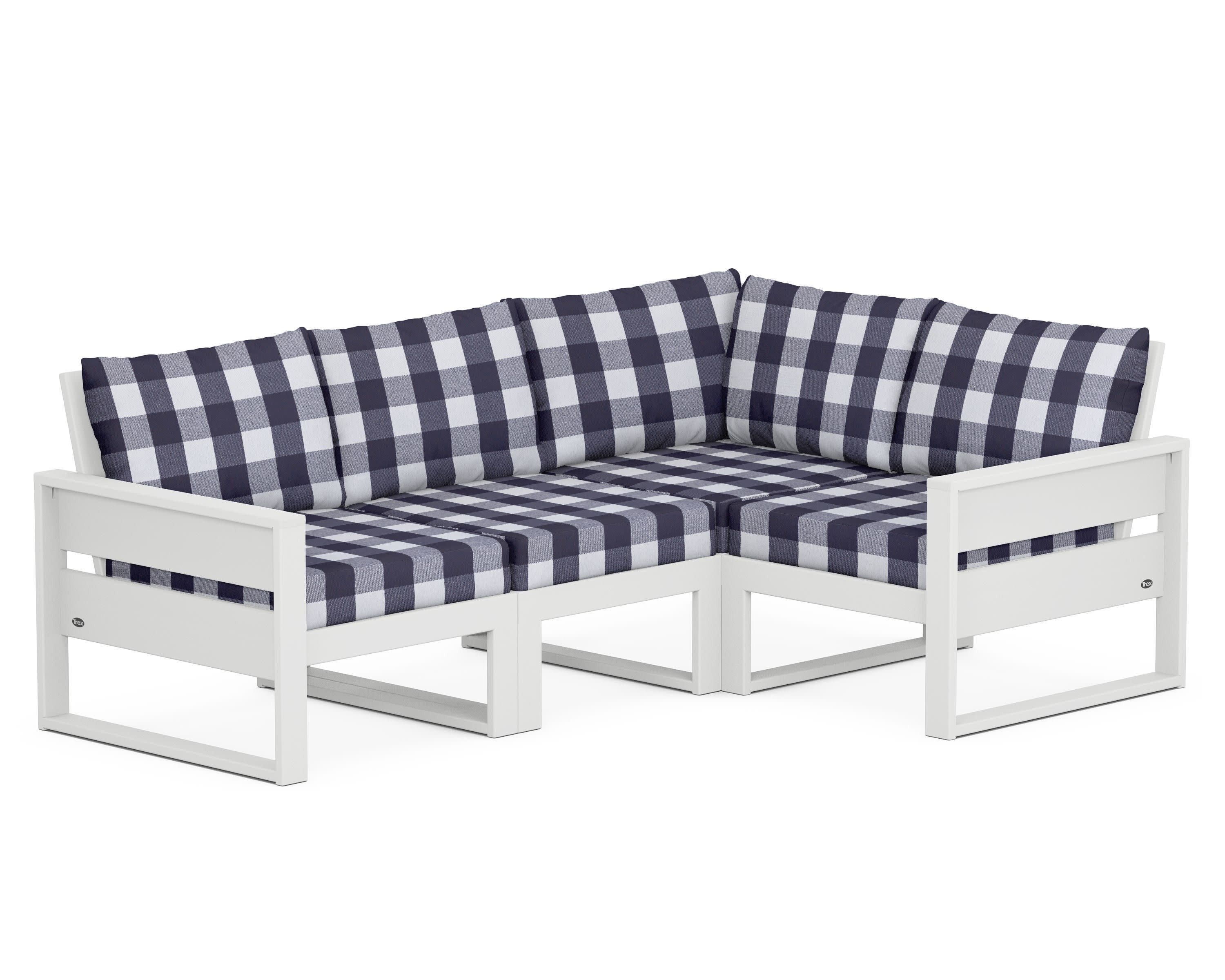 Eastport 4- Piece Sectional in Classic White / Buffalo Plaid Navy