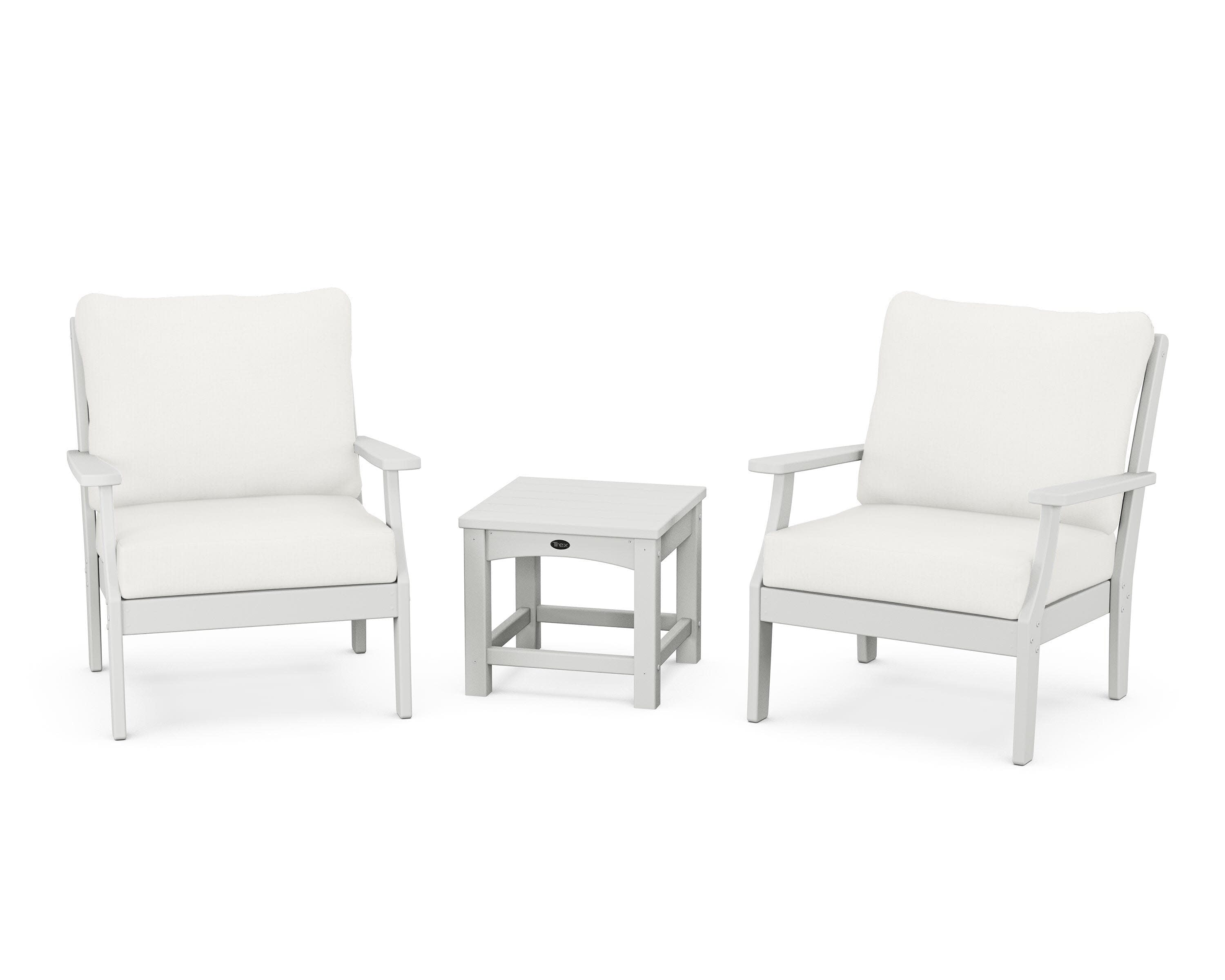 Yacht Club 3-Piece Deep Seating Set in Classic White / Natural Linen