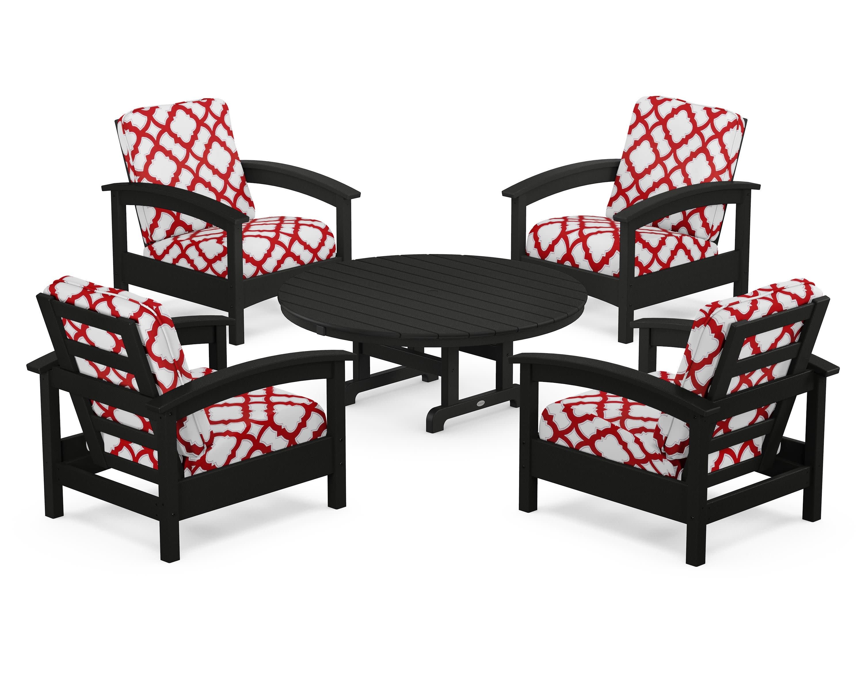 Rockport 5-Piece Deep Seating Set in Charcoal Black / Trellis Crimson